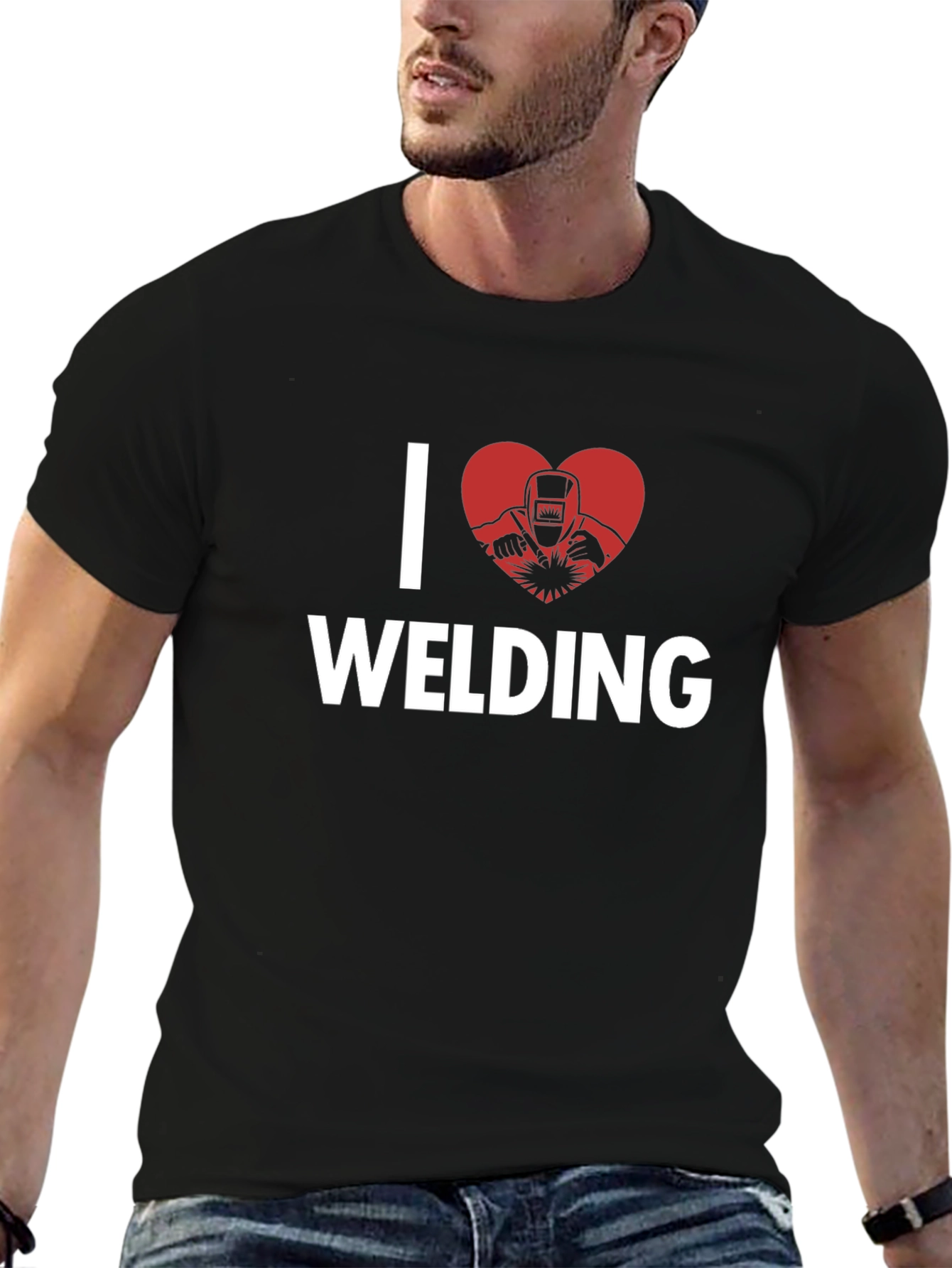Black I Love Welding Graphic T-Shirt - Black Cotton Tee view 6