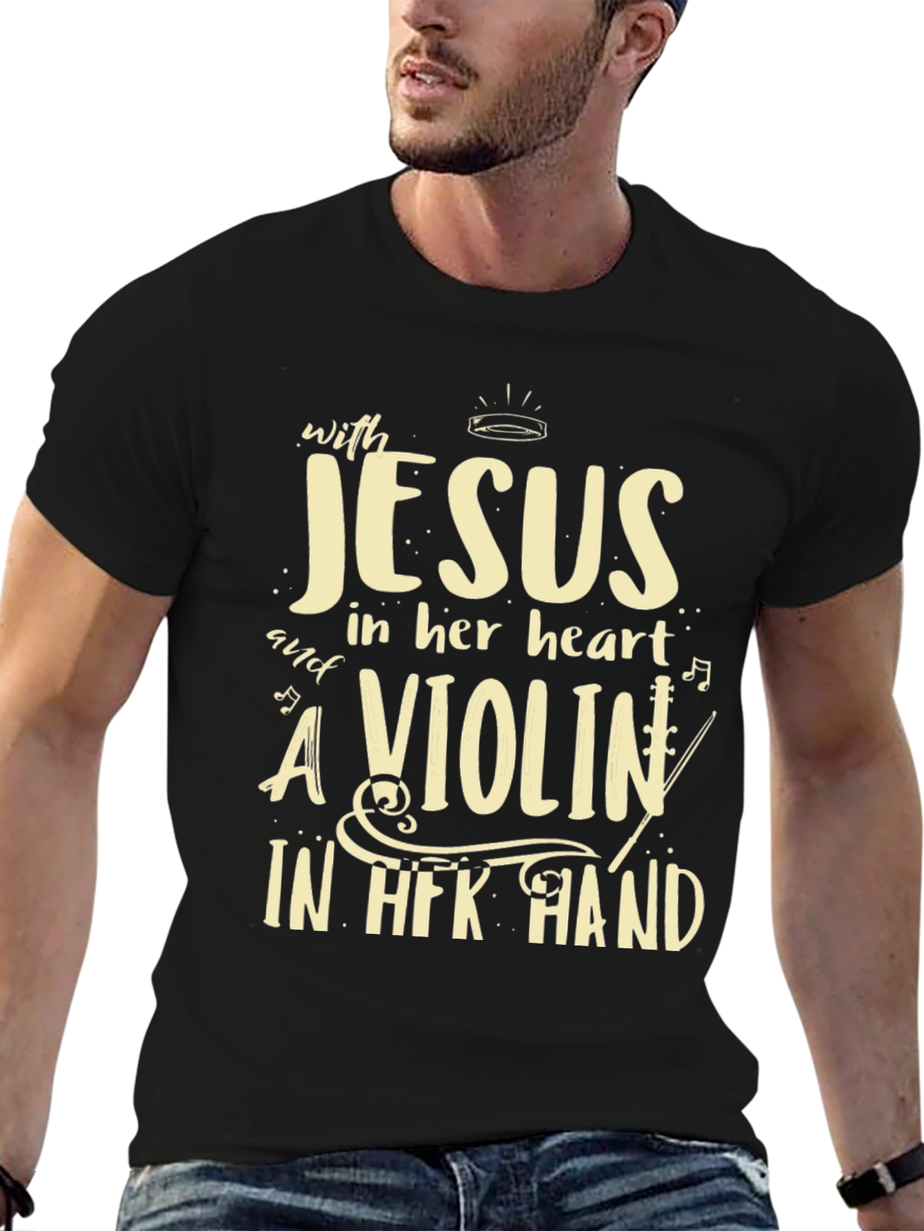 Black Jesus & Violin T-Shirt: Heartfelt Harmony view 6