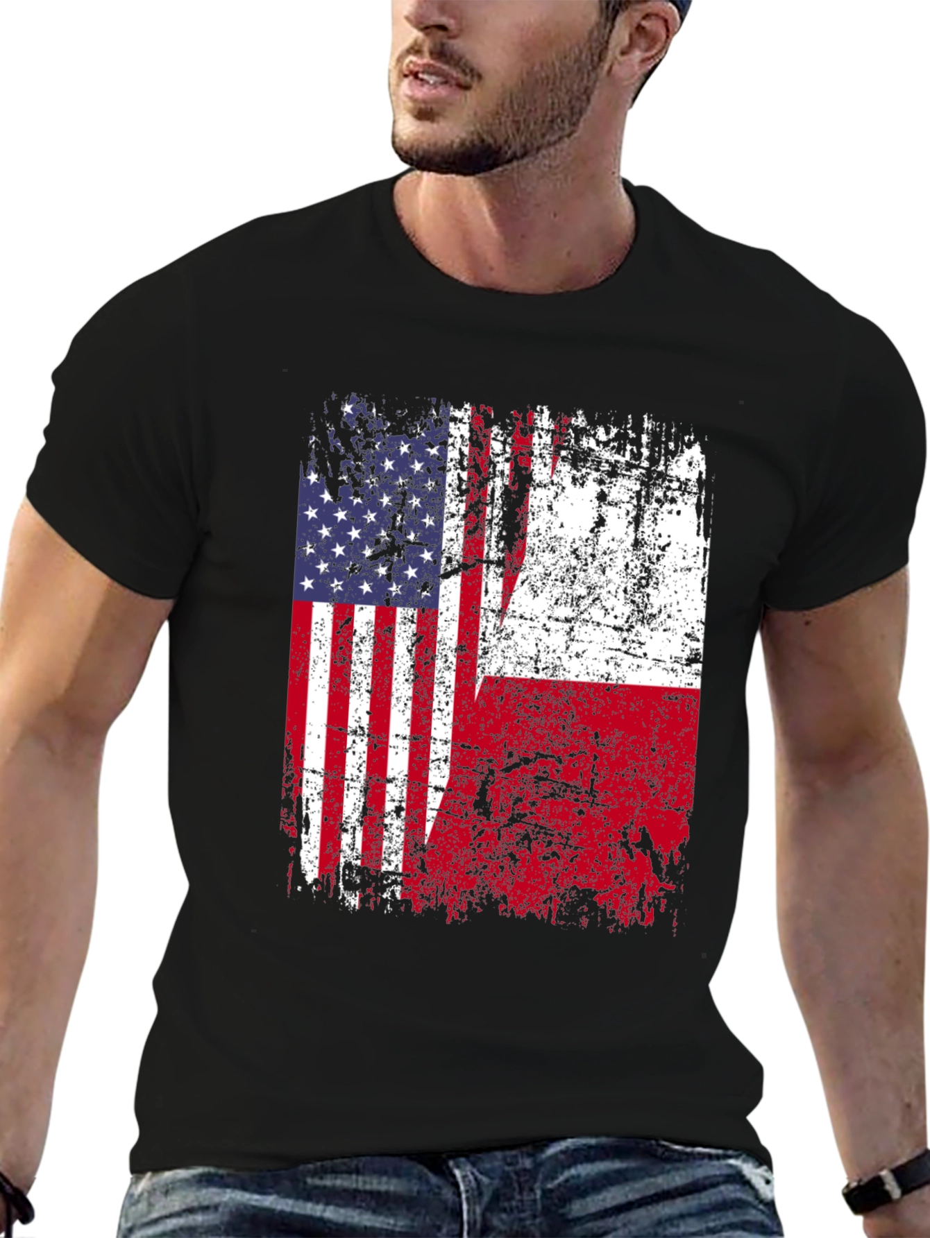 Black USA & Poland Flag T-Shirt view 6