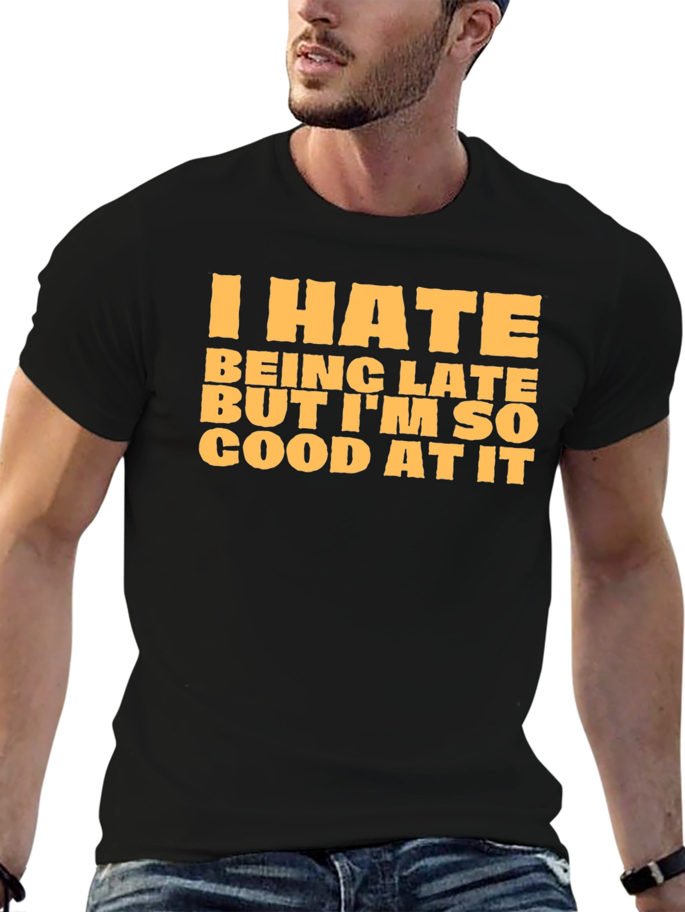 Black Funny I Hate Being Late Graphic T-Shirt view 6