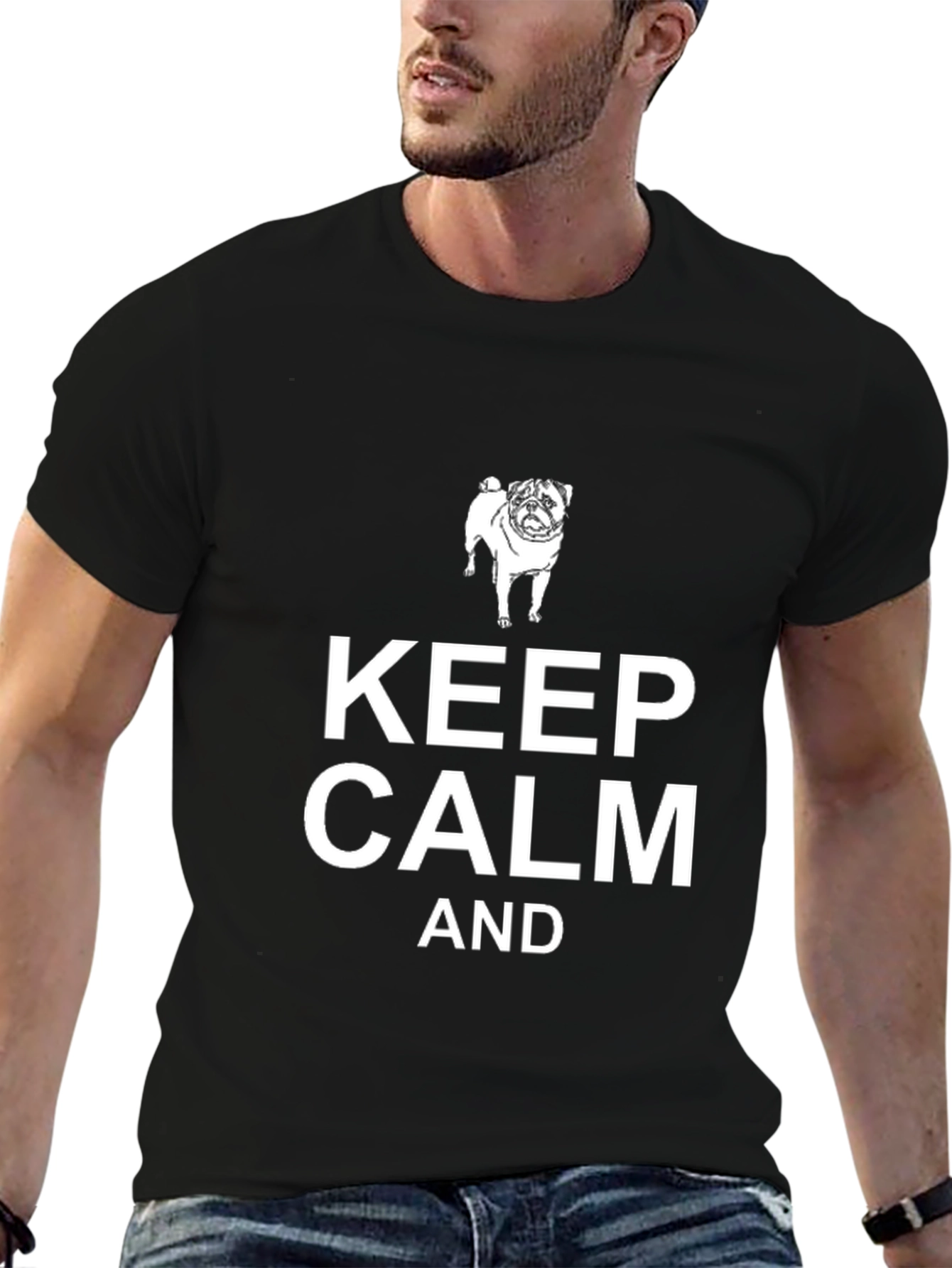 Black Keep Calm Pug Dog Black T-Shirt view 6