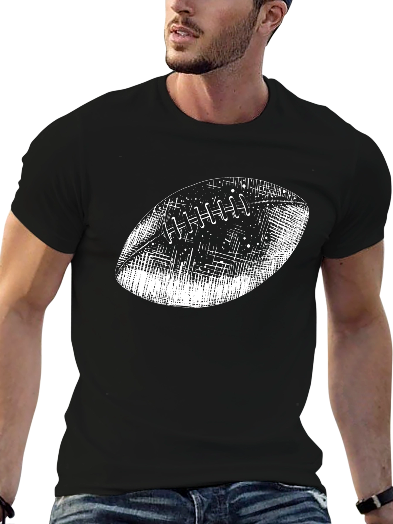 Black Football Graphic Black T-Shirt view 6