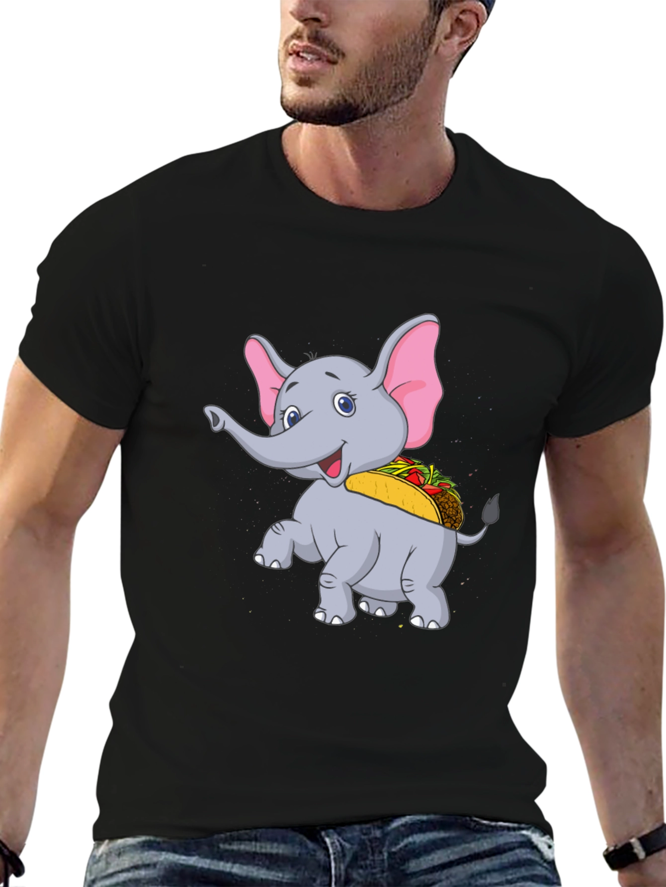 Black Elephant Taco T-Shirt - Cute Cartoon Animal Tee view 6