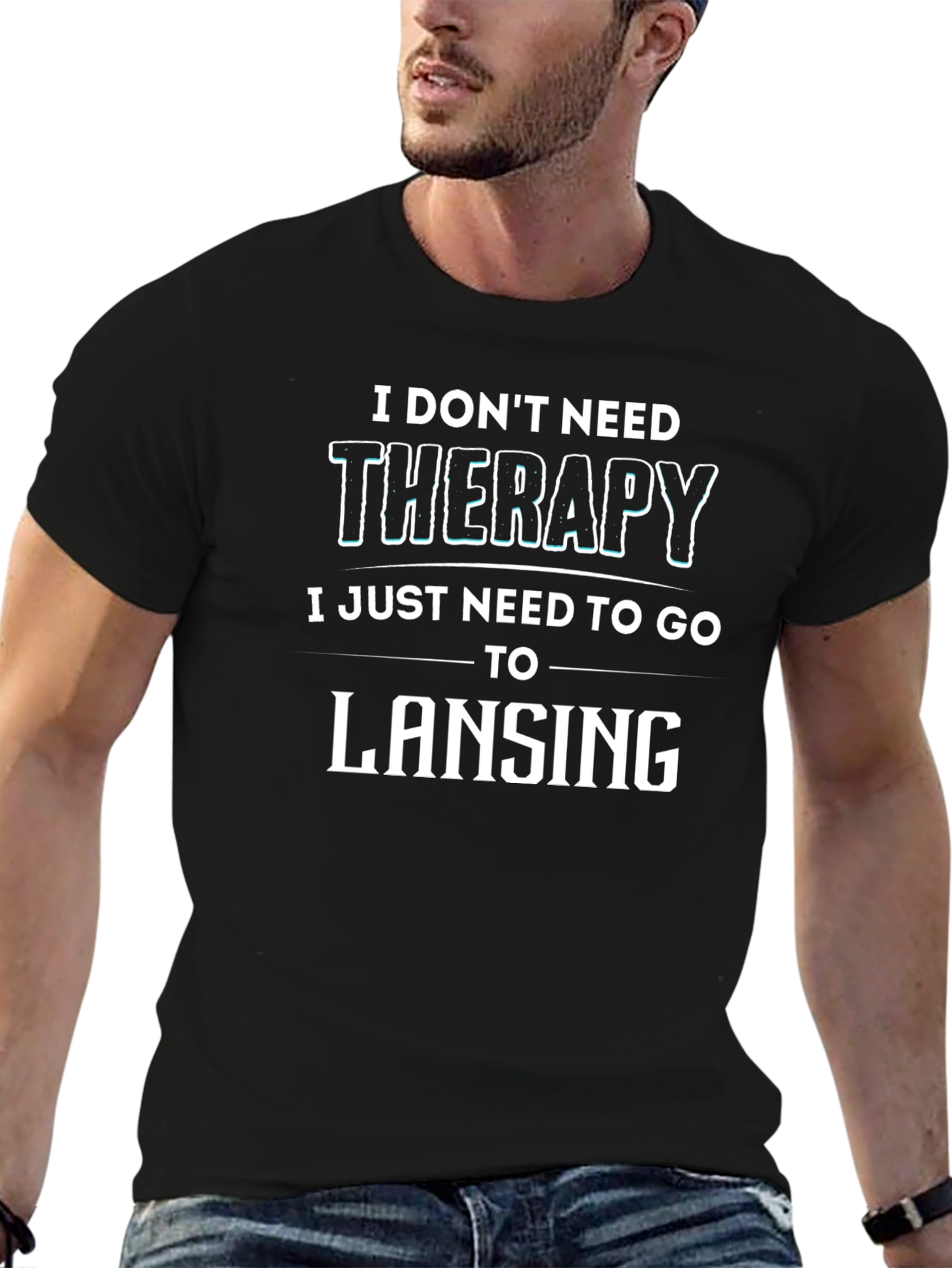 Black Therapy Lansing Graphic Tee - Novelty T-Shirt view 6