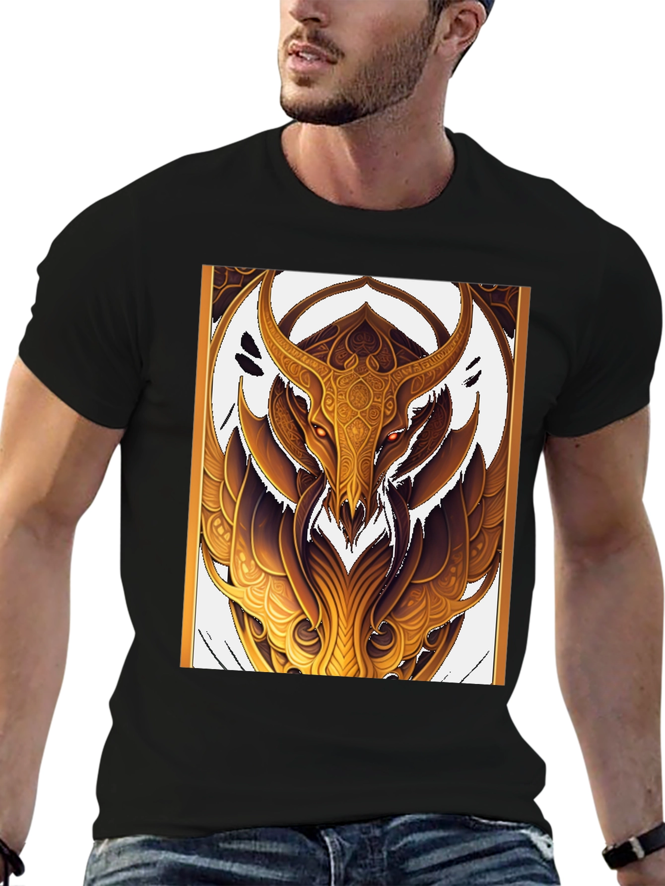 Black Golden Minotaur Graphic Black T-Shirt view 6