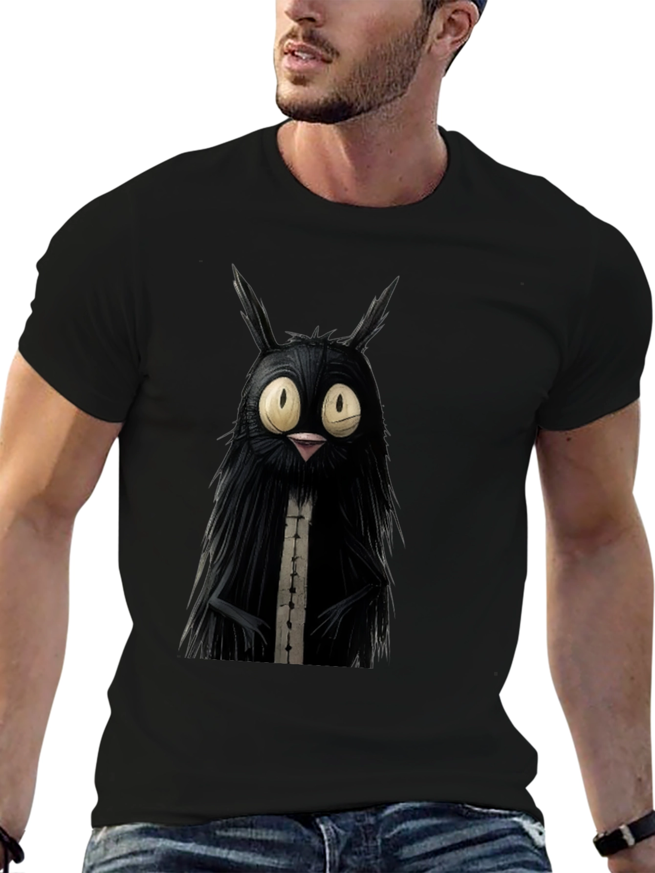 Black Creepy Cute Cat T-Shirt - Black view 6