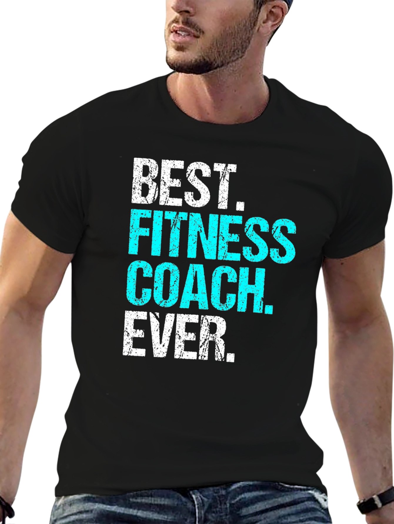 Black Best Fitness Coach Ever T-Shirt - Black view 6