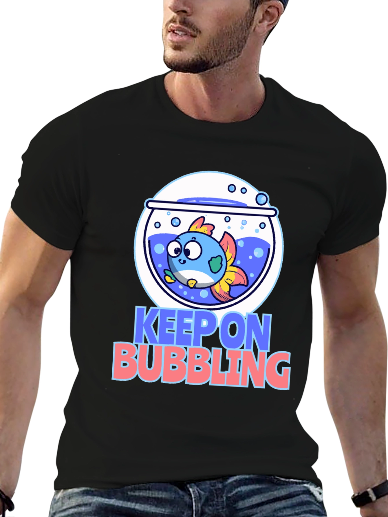 Black Keep On Bubbling Graphic Tee - Black Cotton T-Shirt view 6