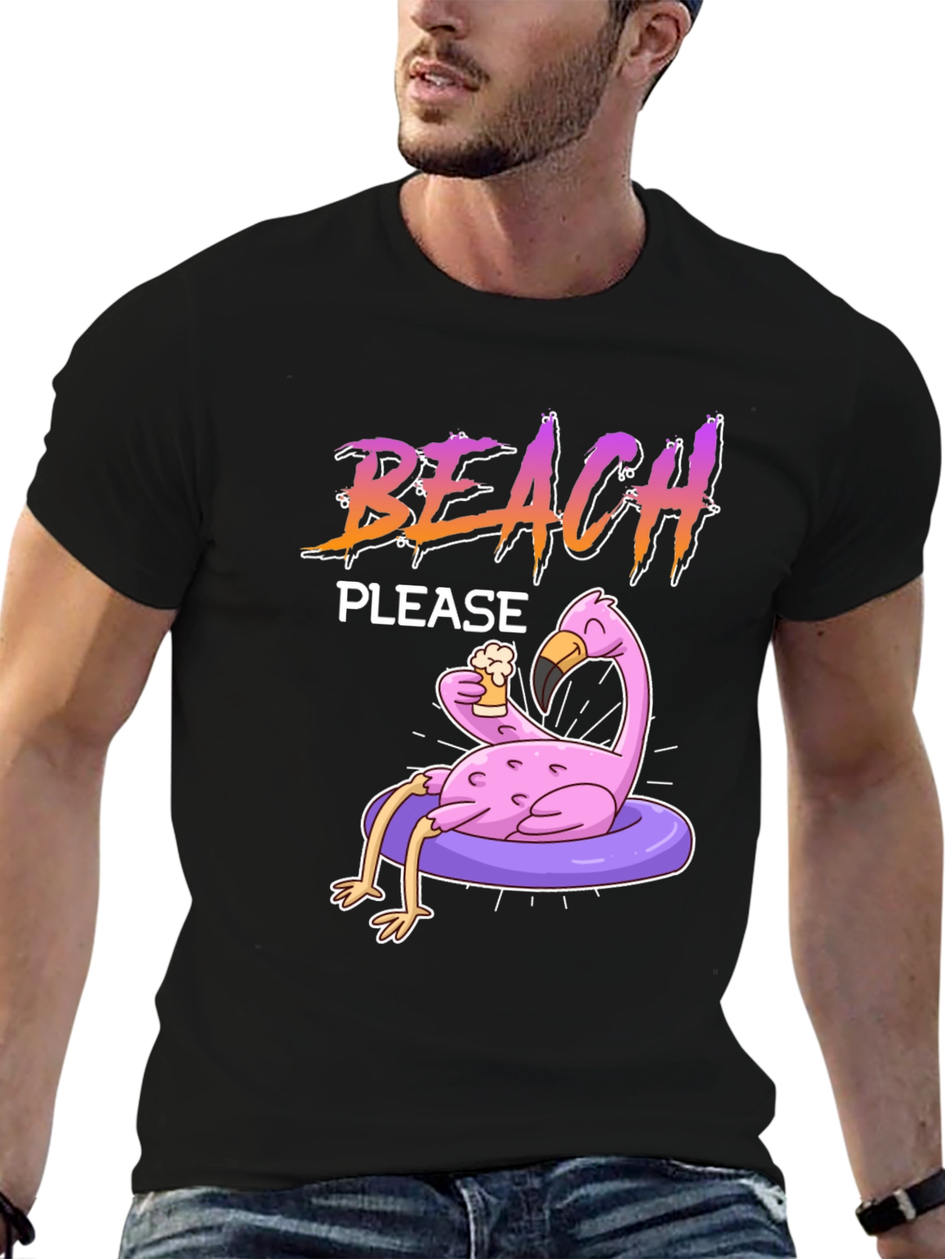 Black Beach Please Flamingo T-Shirt view 6
