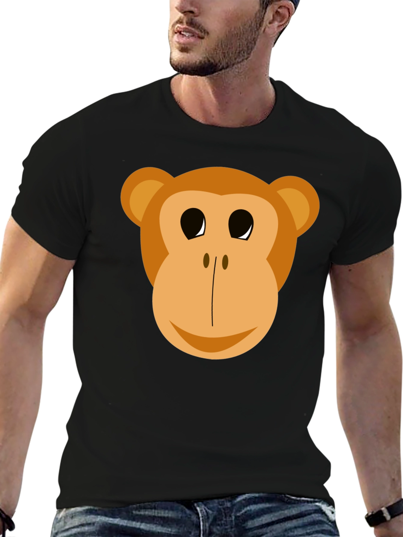 Black Funny Monkey Face Graphic T-Shirt view 6