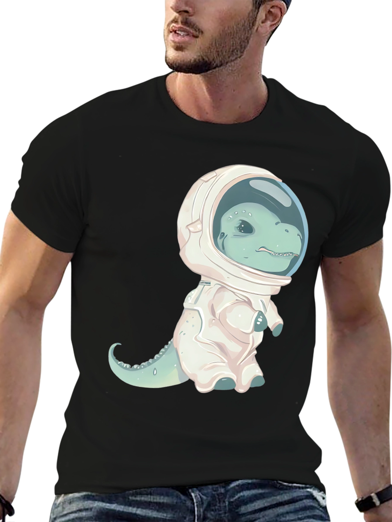 Black Dino Astronaut Graphic T-Shirt view 6