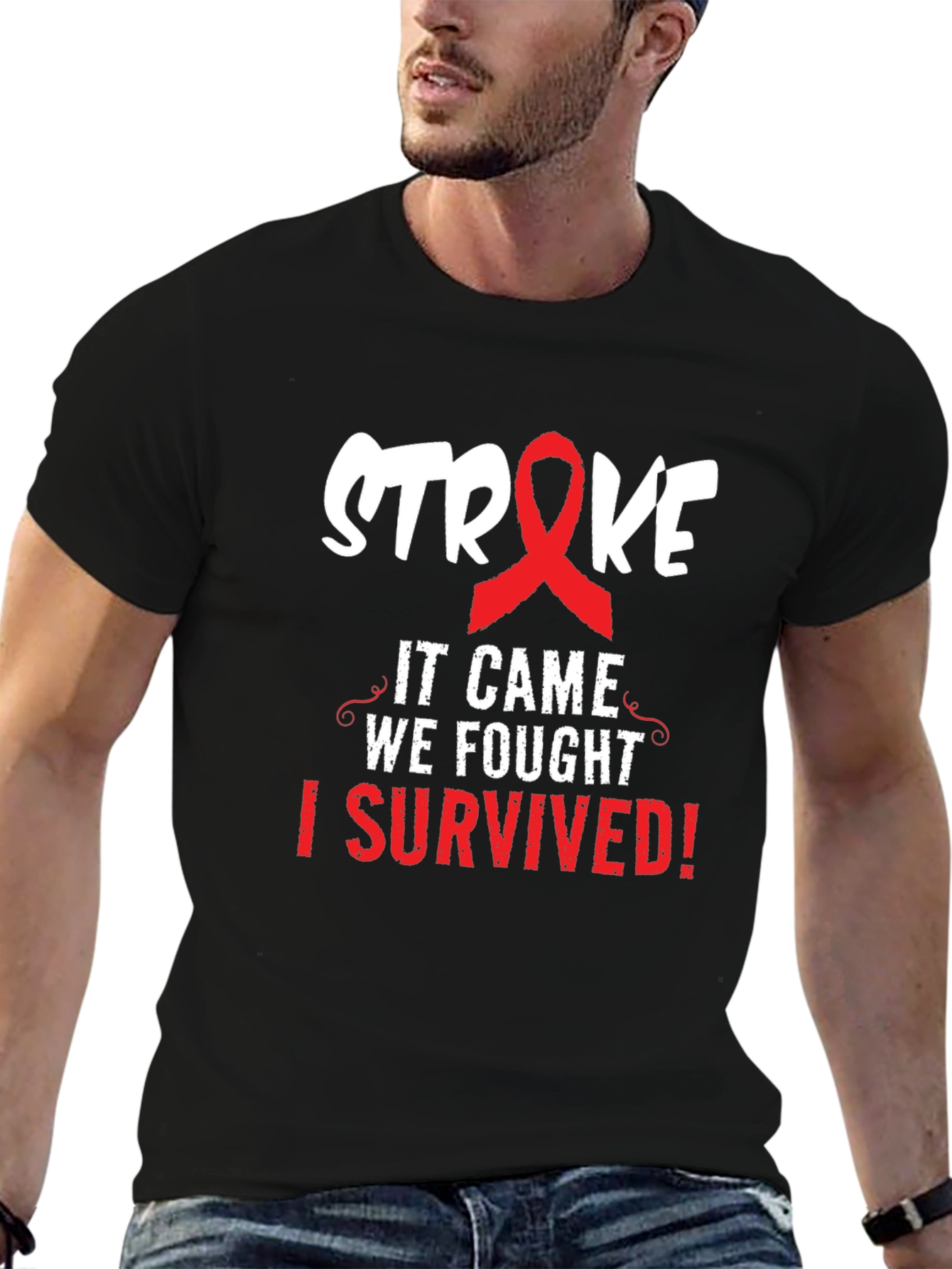 Black Stroke Survivor T-Shirt - It Came We Fought I Survived view 6