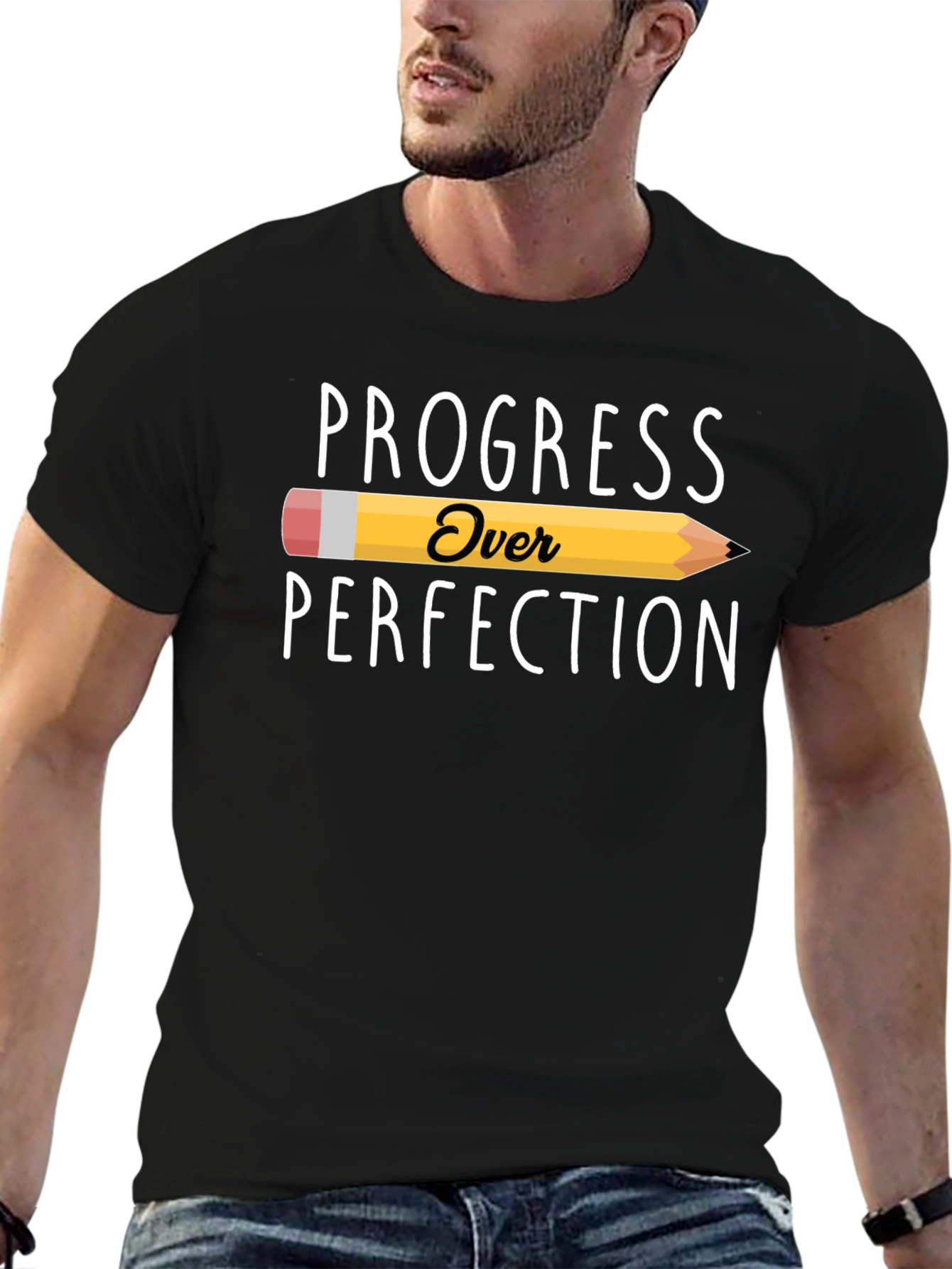 Black Progress Over Perfection T-Shirt - Motivational Tee view 6