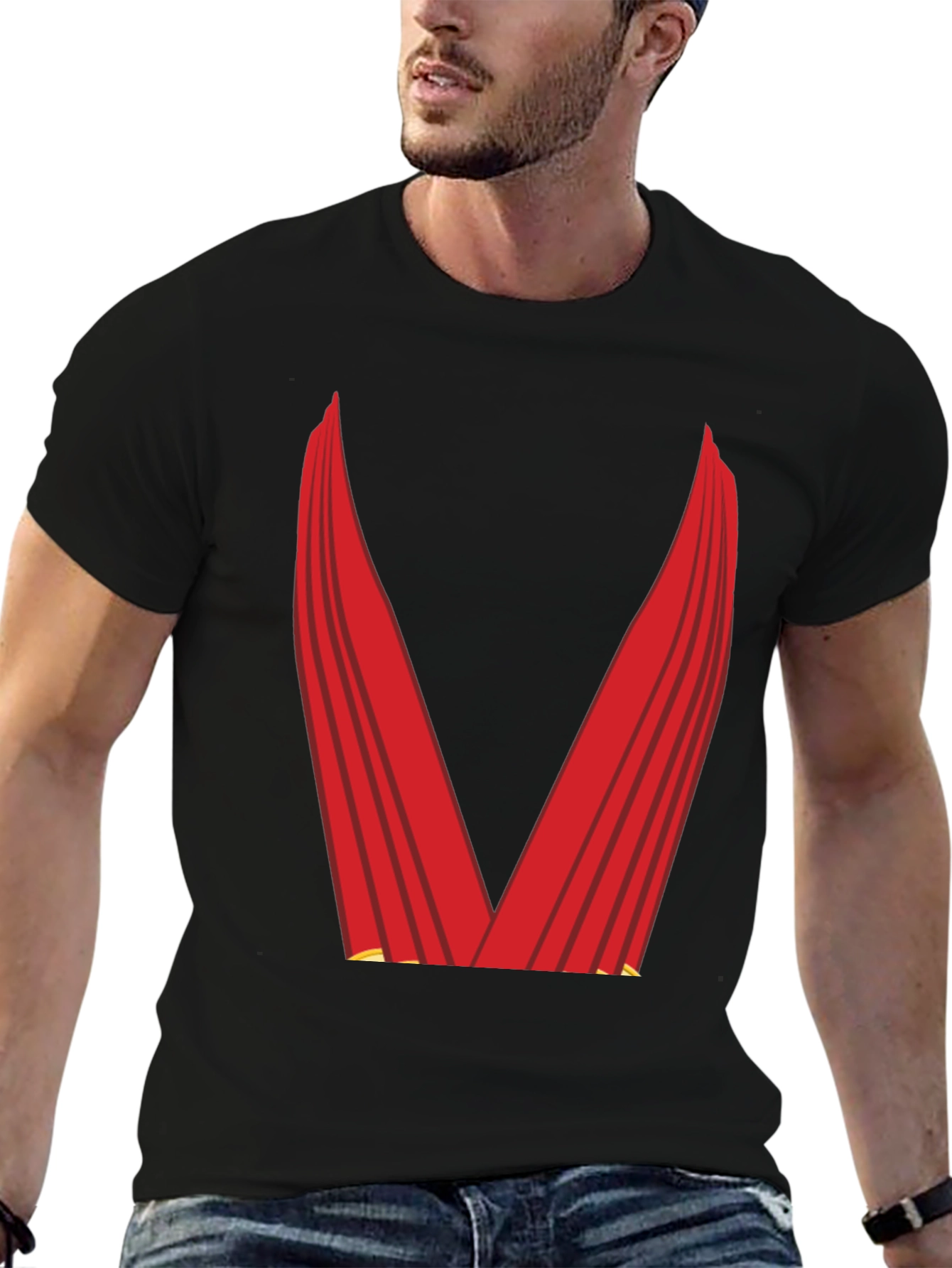 Black Red Cape Graphic Tee - Superhero Style view 6