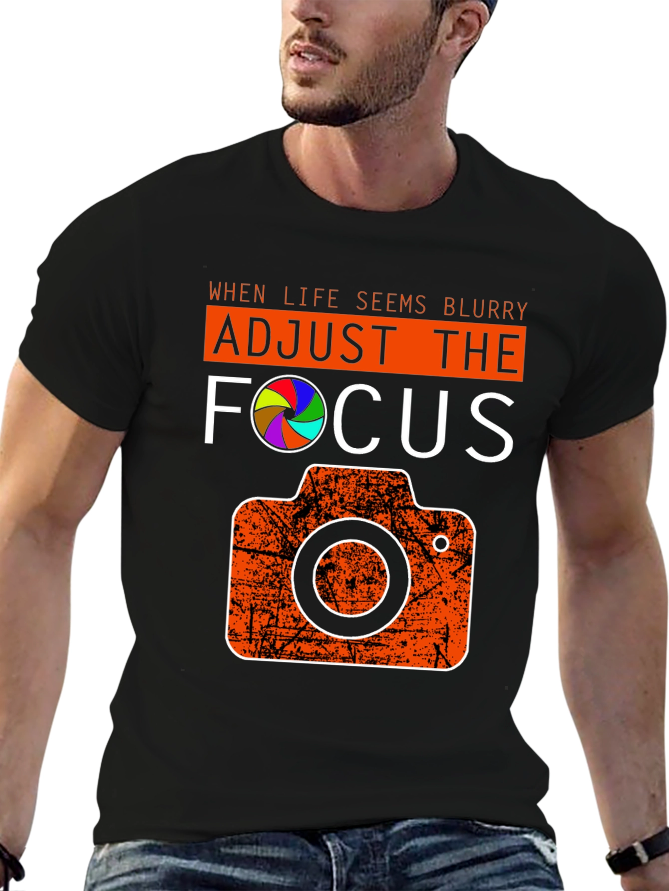Black Adjust the Focus Graphic Tee - Photography Lover's T-Shirt view 6