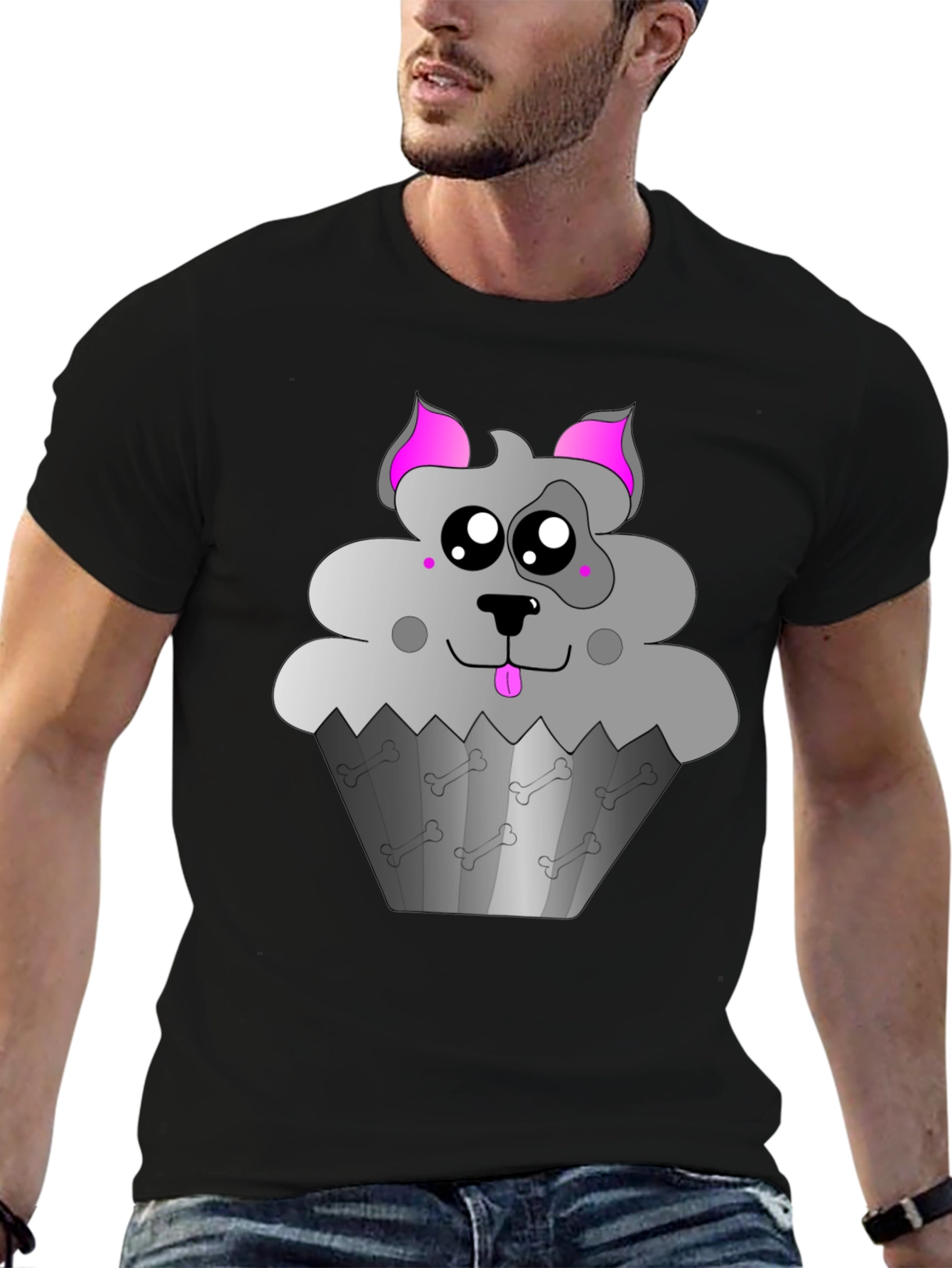 Black Cute Dog Cupcake Graphic Tee - Black view 6