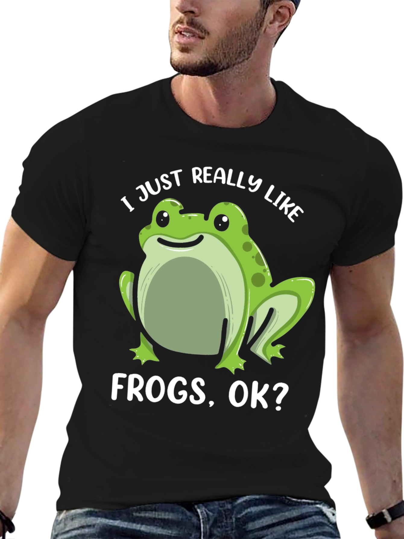 Black Frog Lover T-Shirt - I Just Really Like Frogs, Ok? view 6