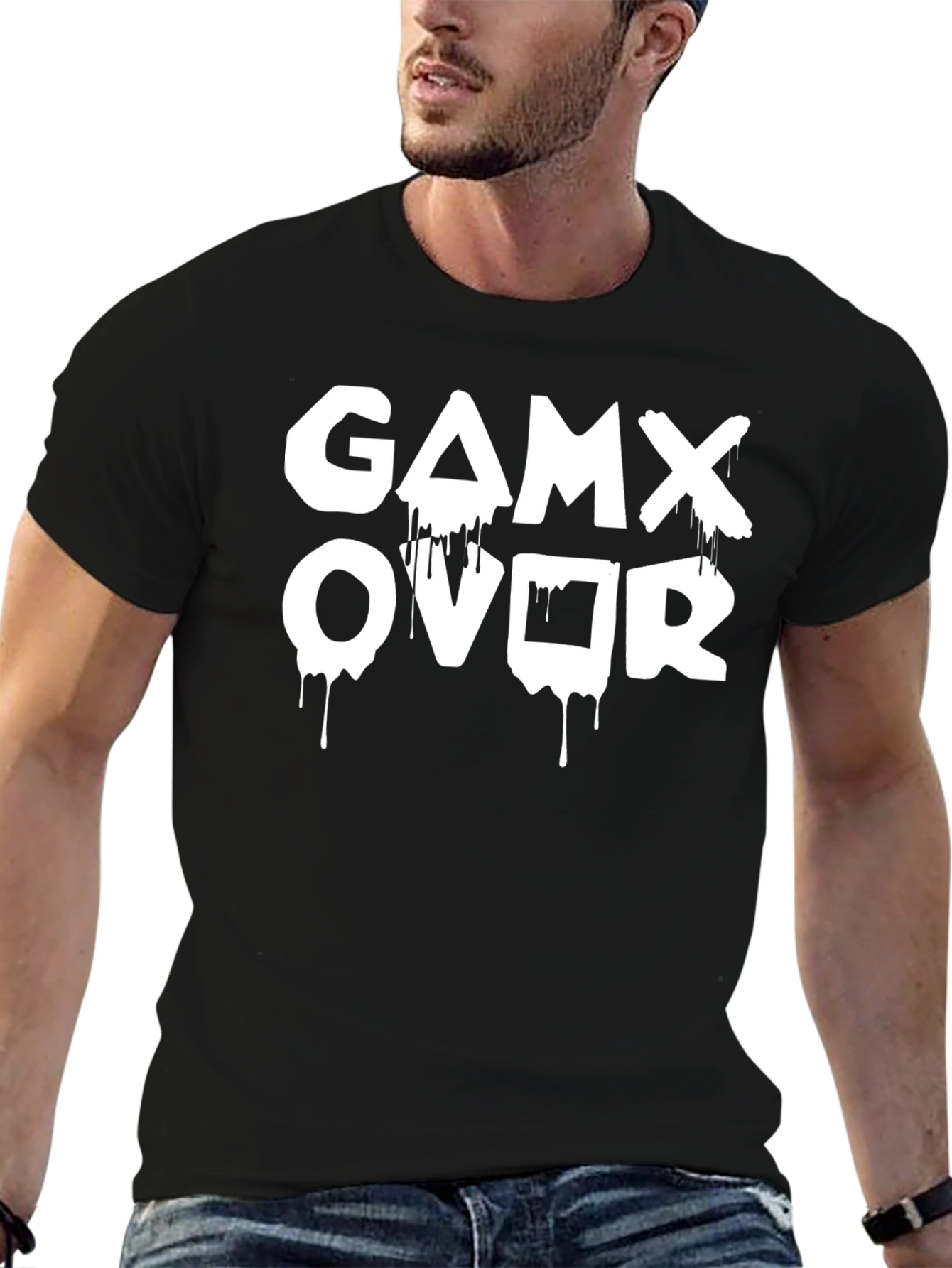 Black Game Over Dripping Print T-Shirt view 6