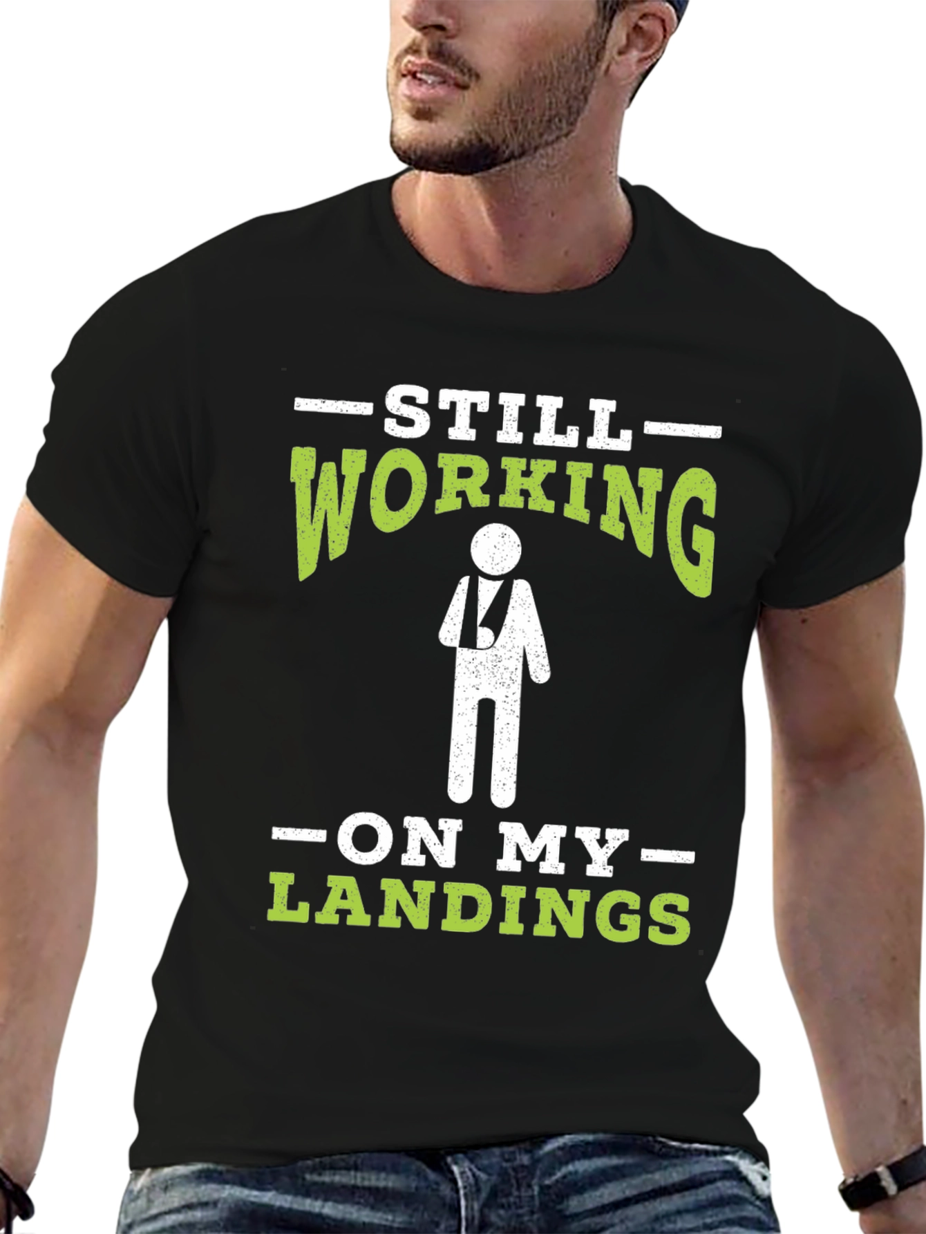 Black Still Working On My Landings T-Shirt Funny Injury Tee view 6