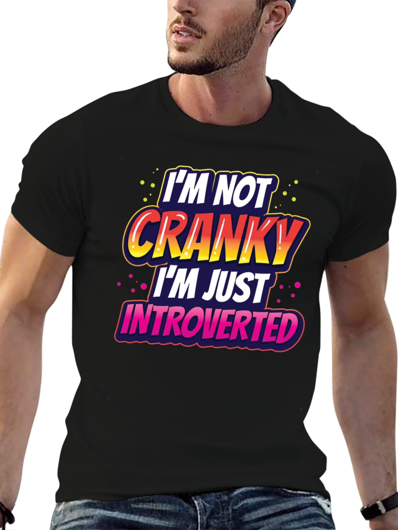 Black Introverted Graphic Tee -  Funny Novelty T-Shirt view 6