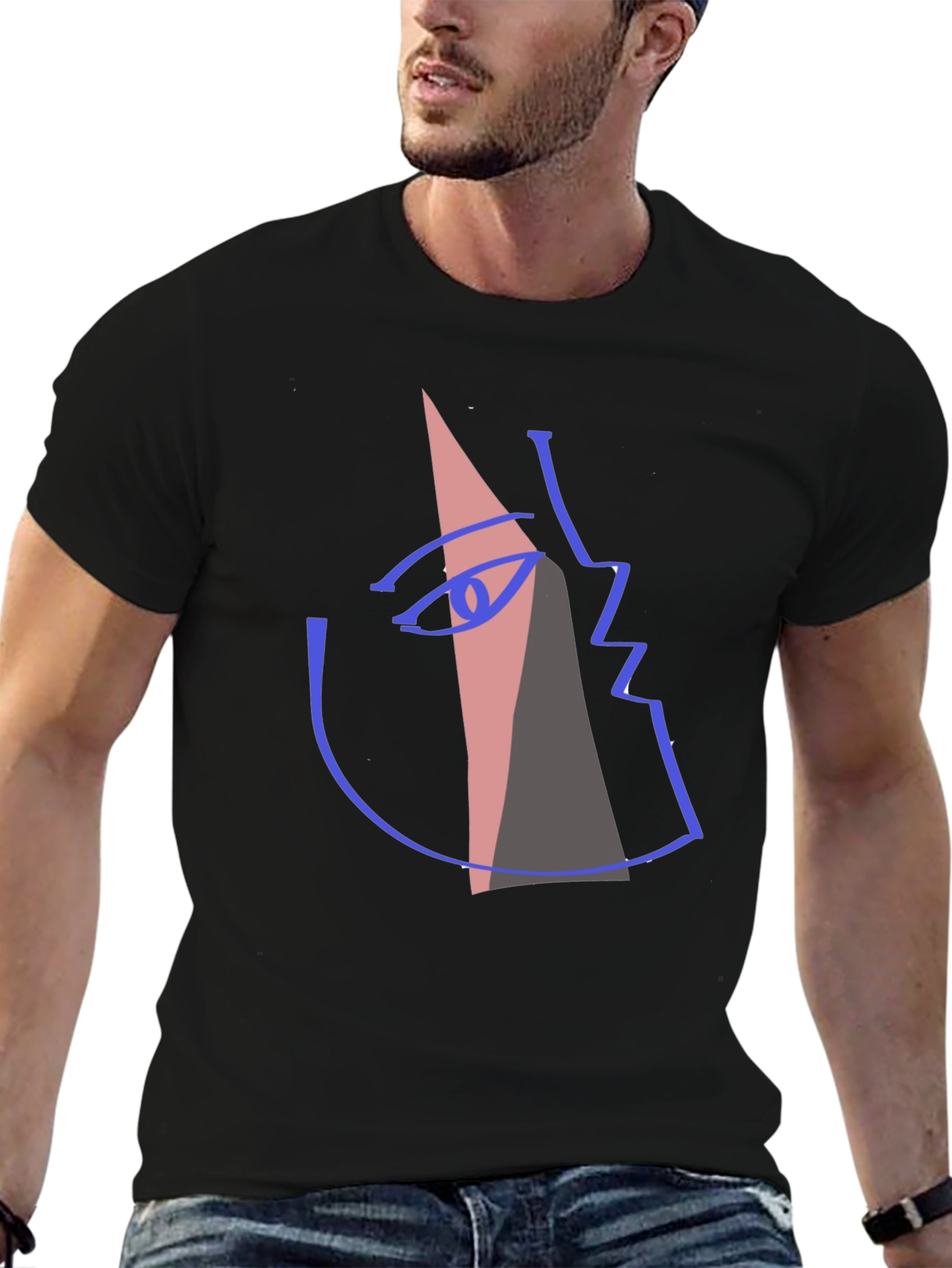 Black Abstract Face Graphic T-Shirt - Modern Art Tee view 6