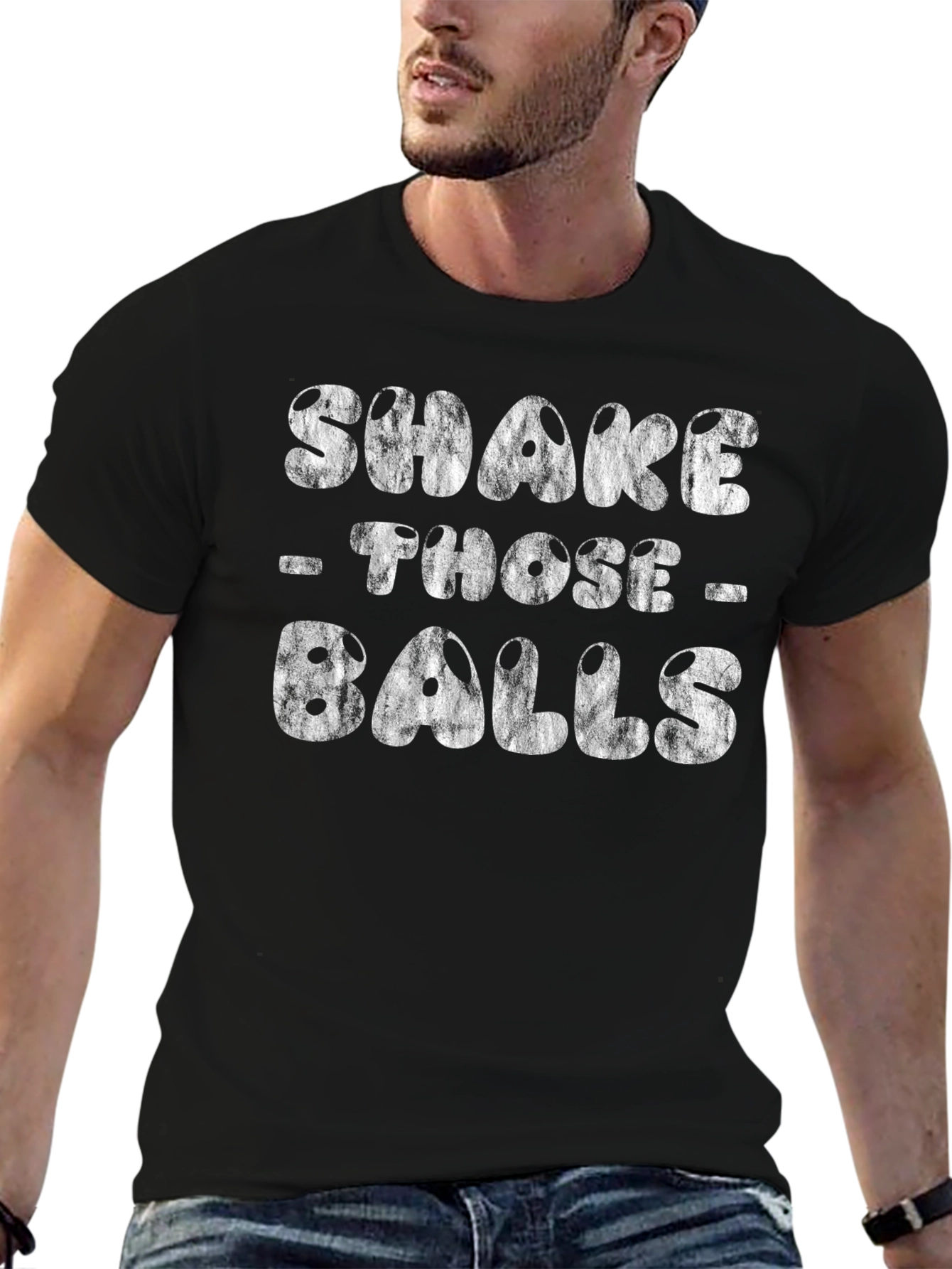Black Shake Those Balls Funny Graphic Tee view 6