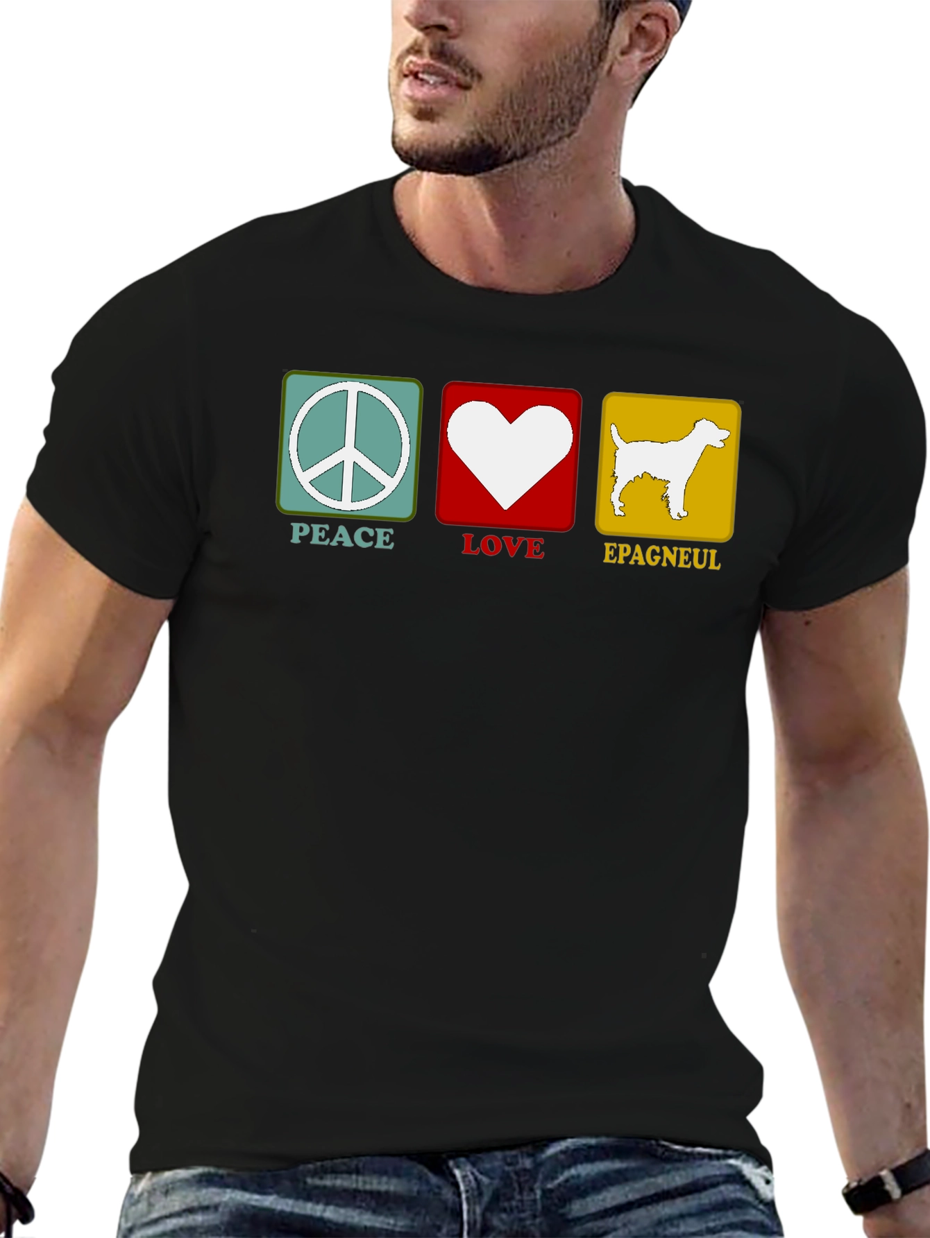 Black Peace Love Epagneul Dog T-Shirt view 6