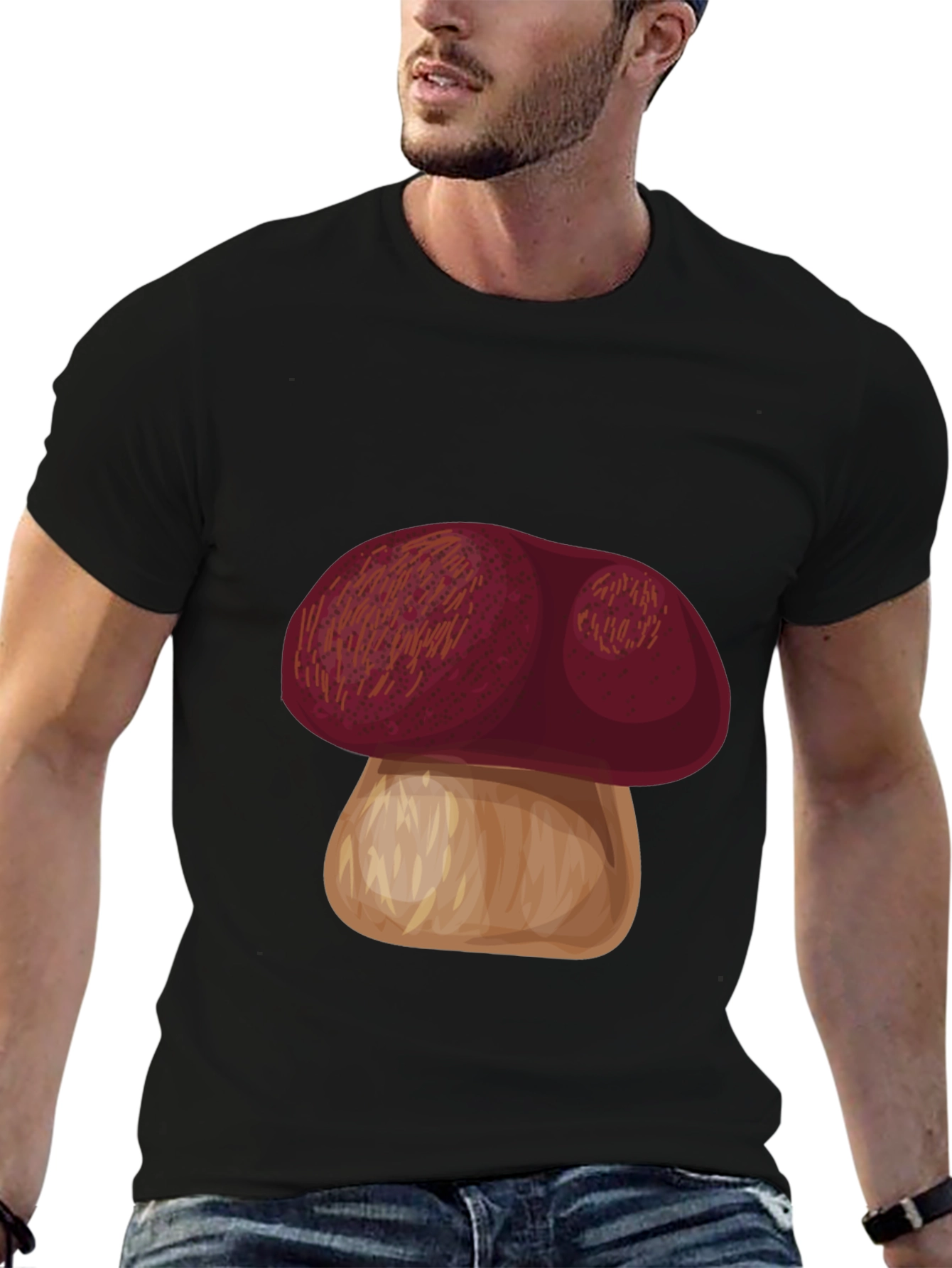 Black Mushroom Graphic Tee - Casual Black T-Shirt view 6