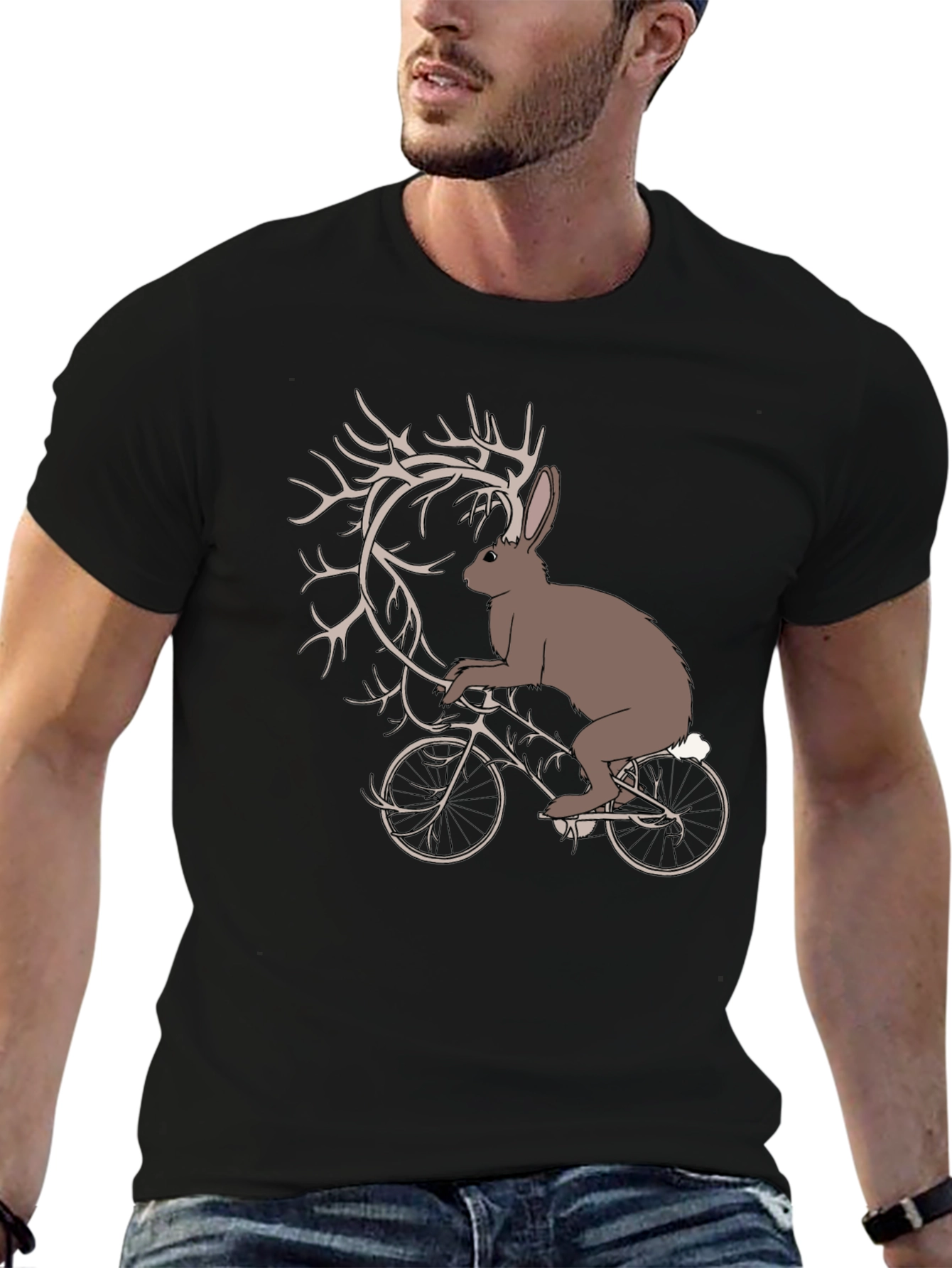 Black Hare on Bike Graphic Tee - Unique Design view 6