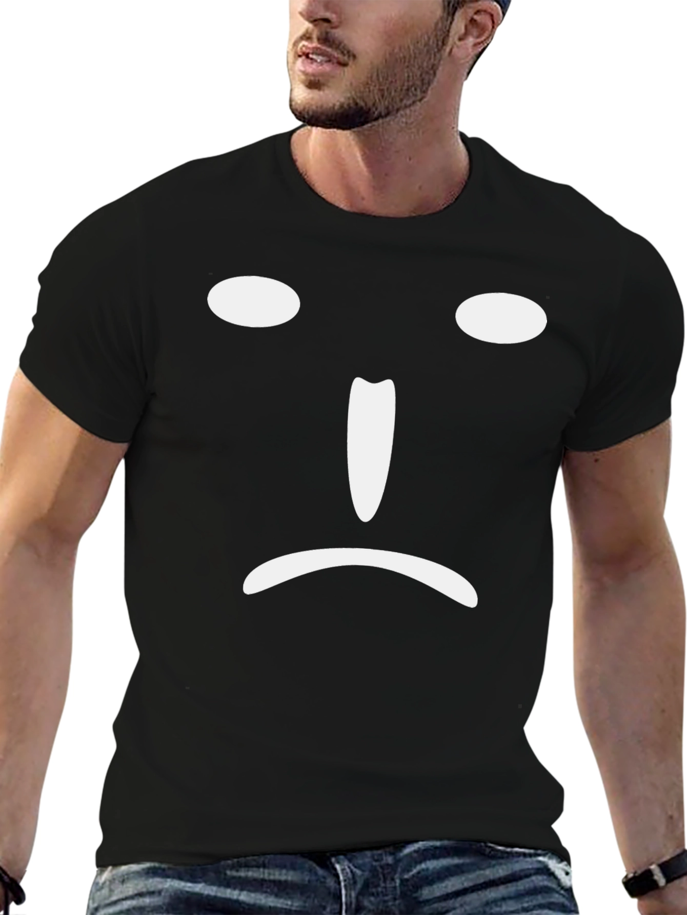 Black Sad Face Graphic Tee - Black Cotton Blend T-Shirt view 6