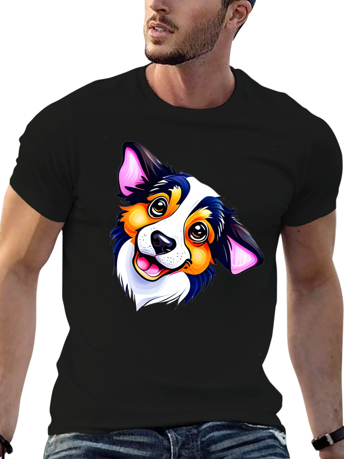 Black Cartoon Dog Graphic Black T-Shirt view 6