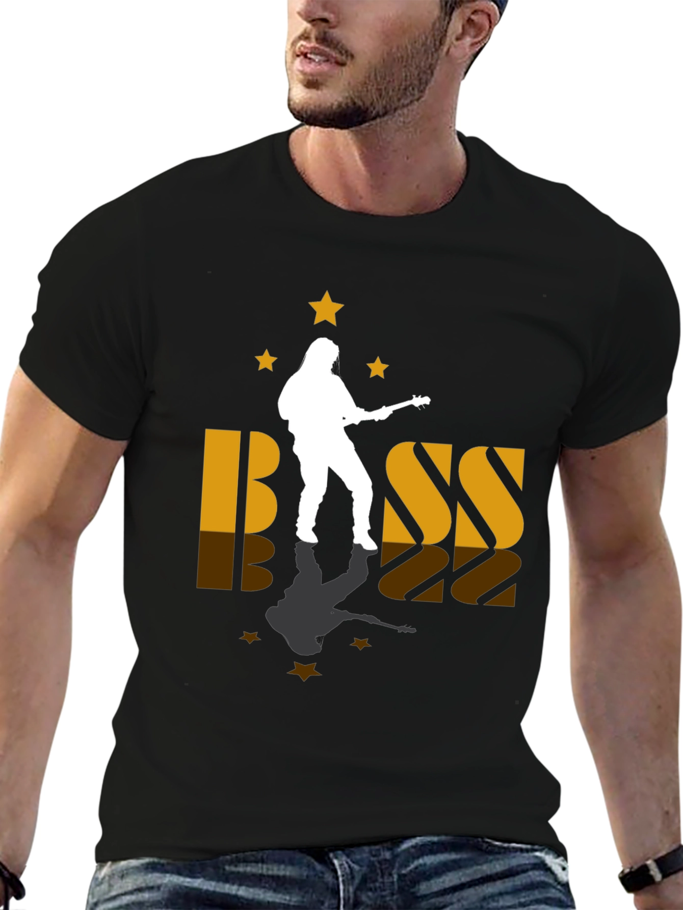 Black Bass Guitar Player Silhouette Graphic Tee view 6
