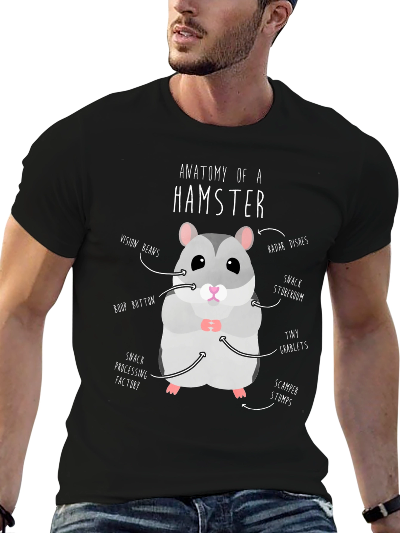 Black Anatomy of a Hamster Funny T-Shirt view 6