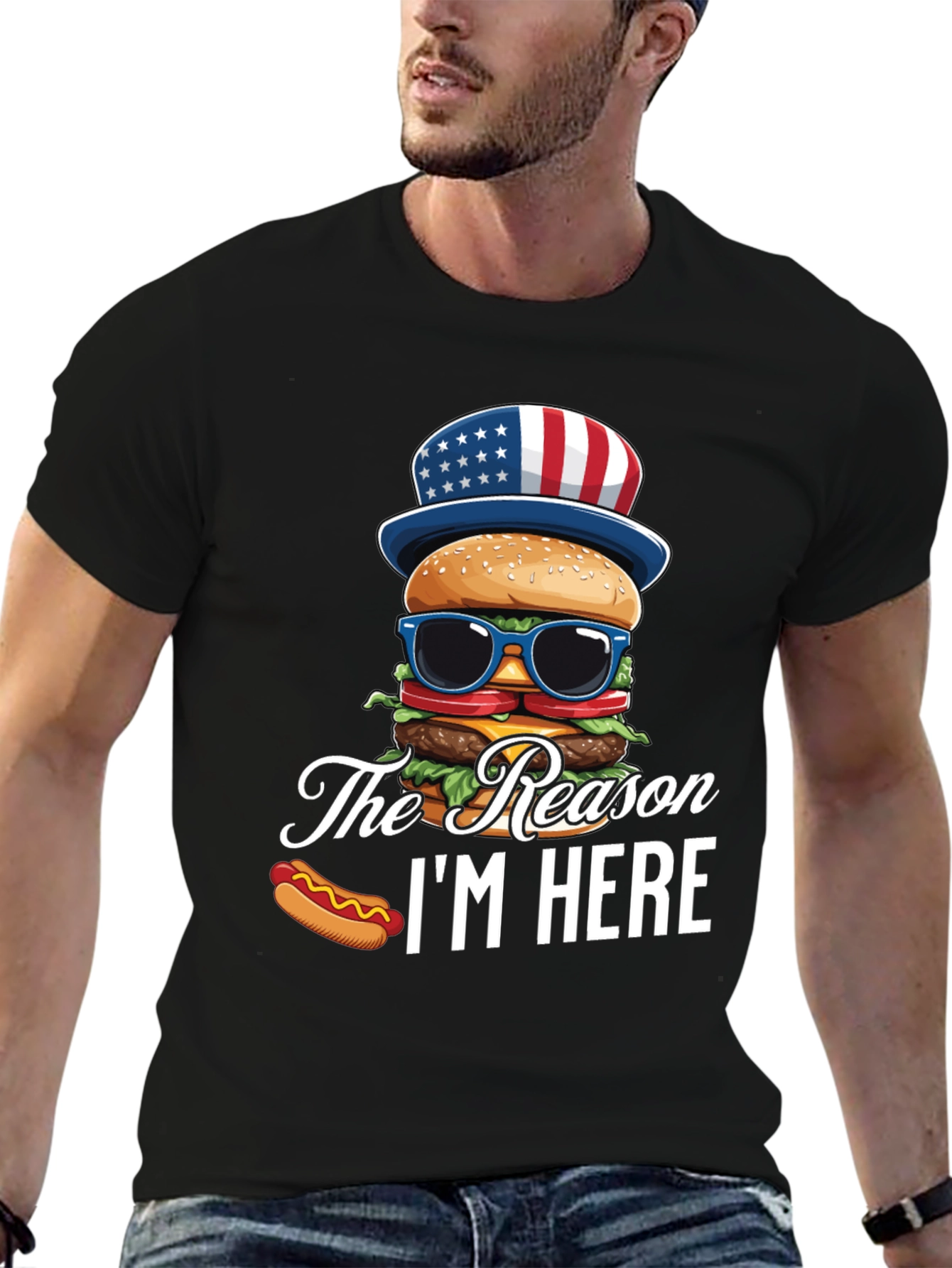Black Patriotic Burger T-Shirt - The Reason I'm Here view 6
