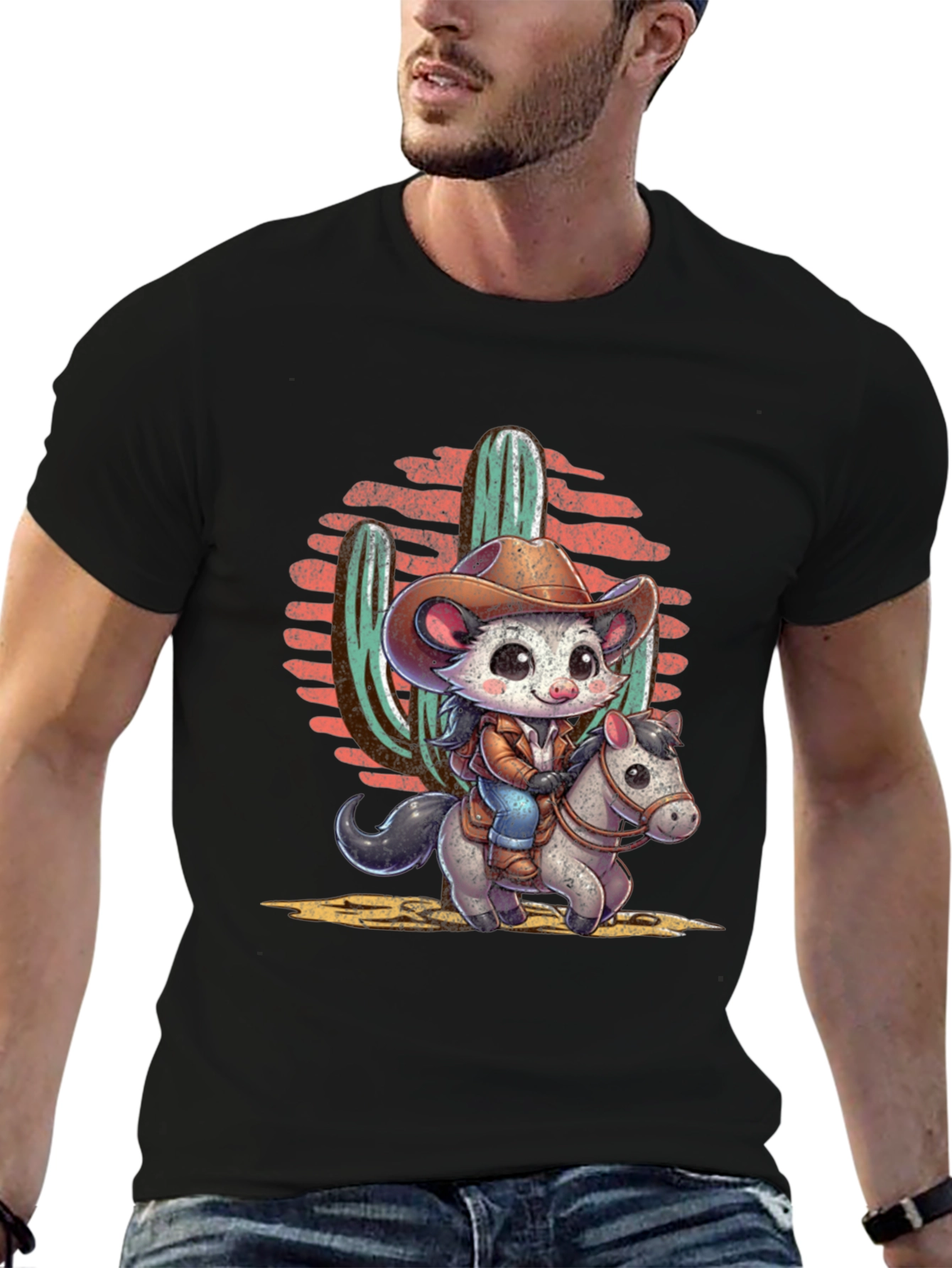 Black Cute Cowboy Possum T-Shirt view 6