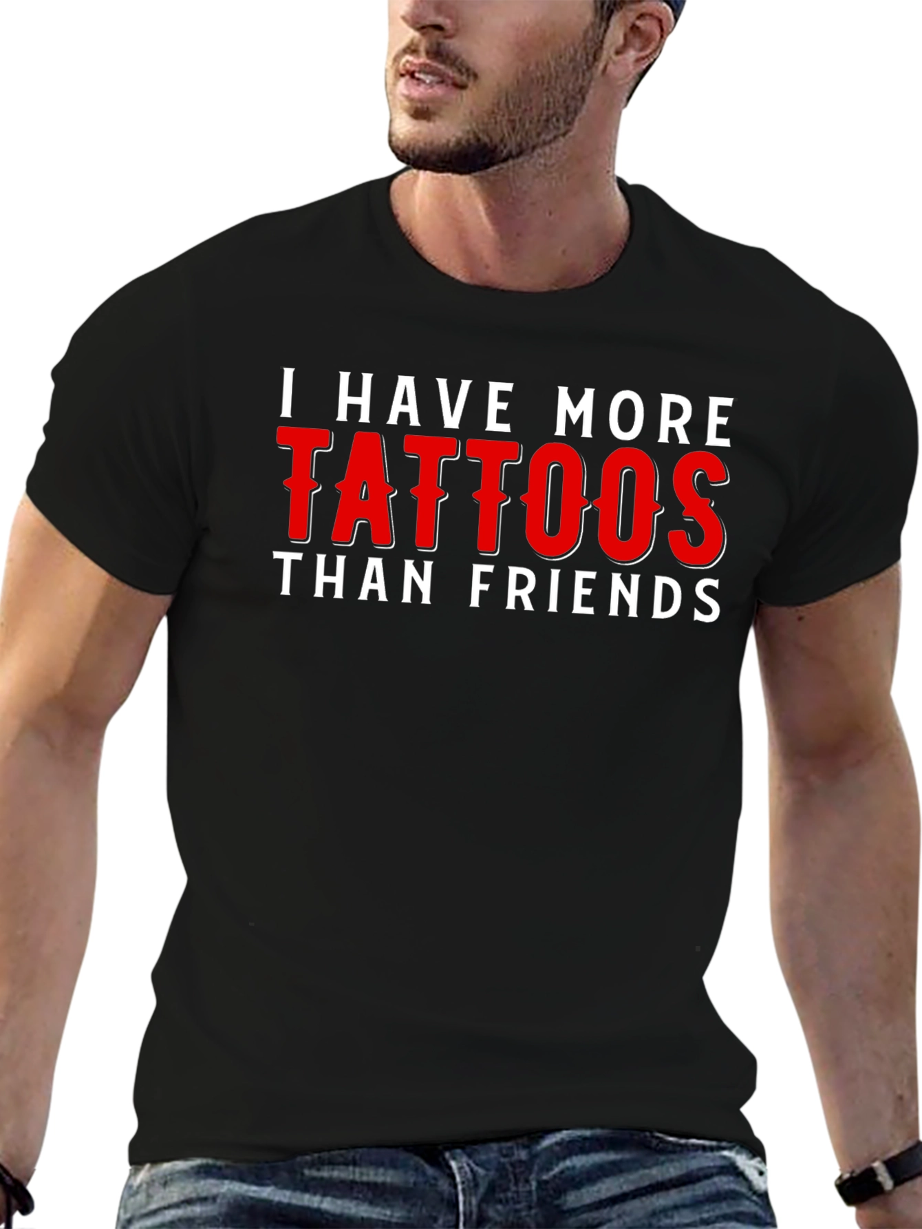 Black Tattoo Humor T-Shirt - I Have More Tattoos Than Friends view 6