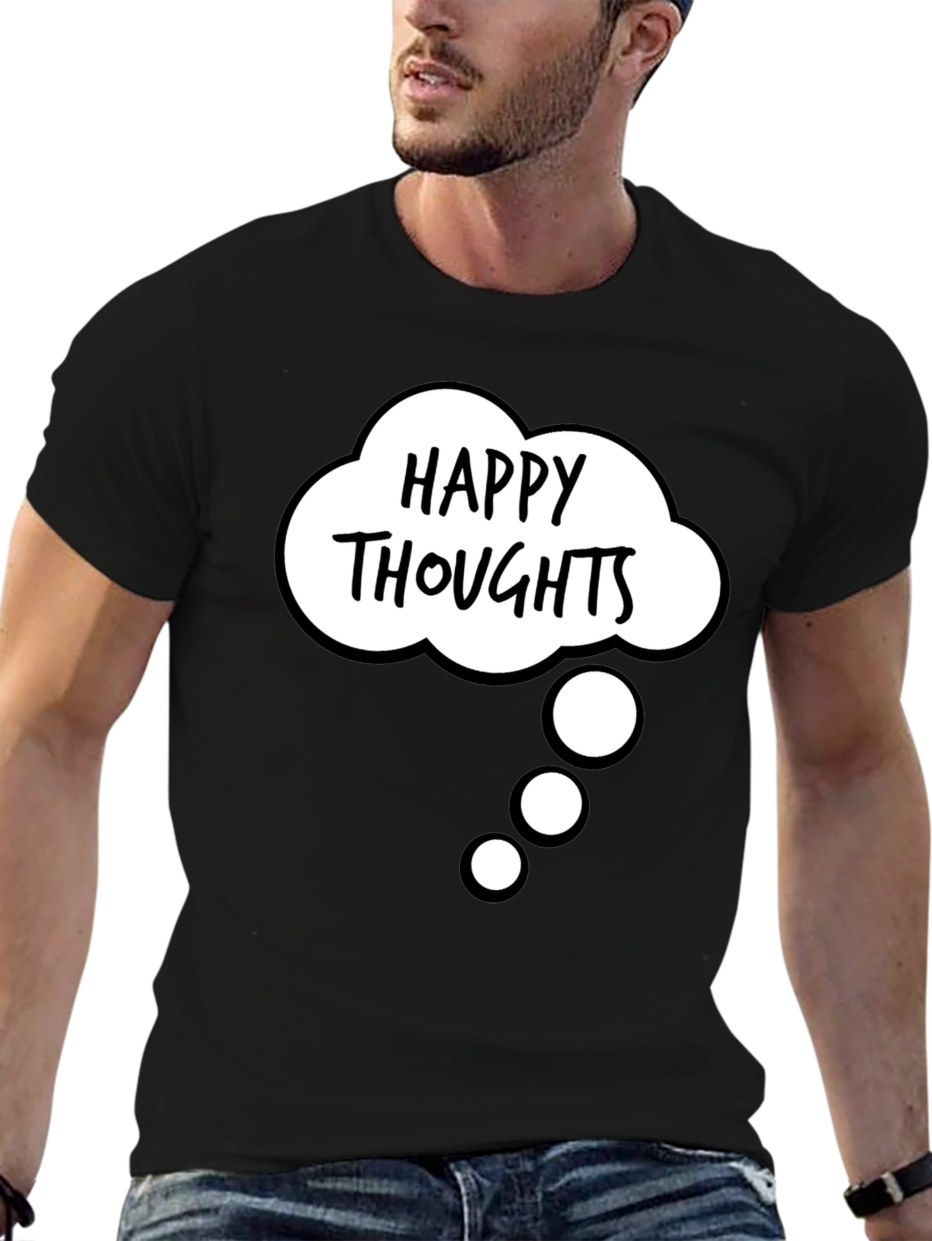 Black Happy Thoughts Graphic T-Shirt view 6