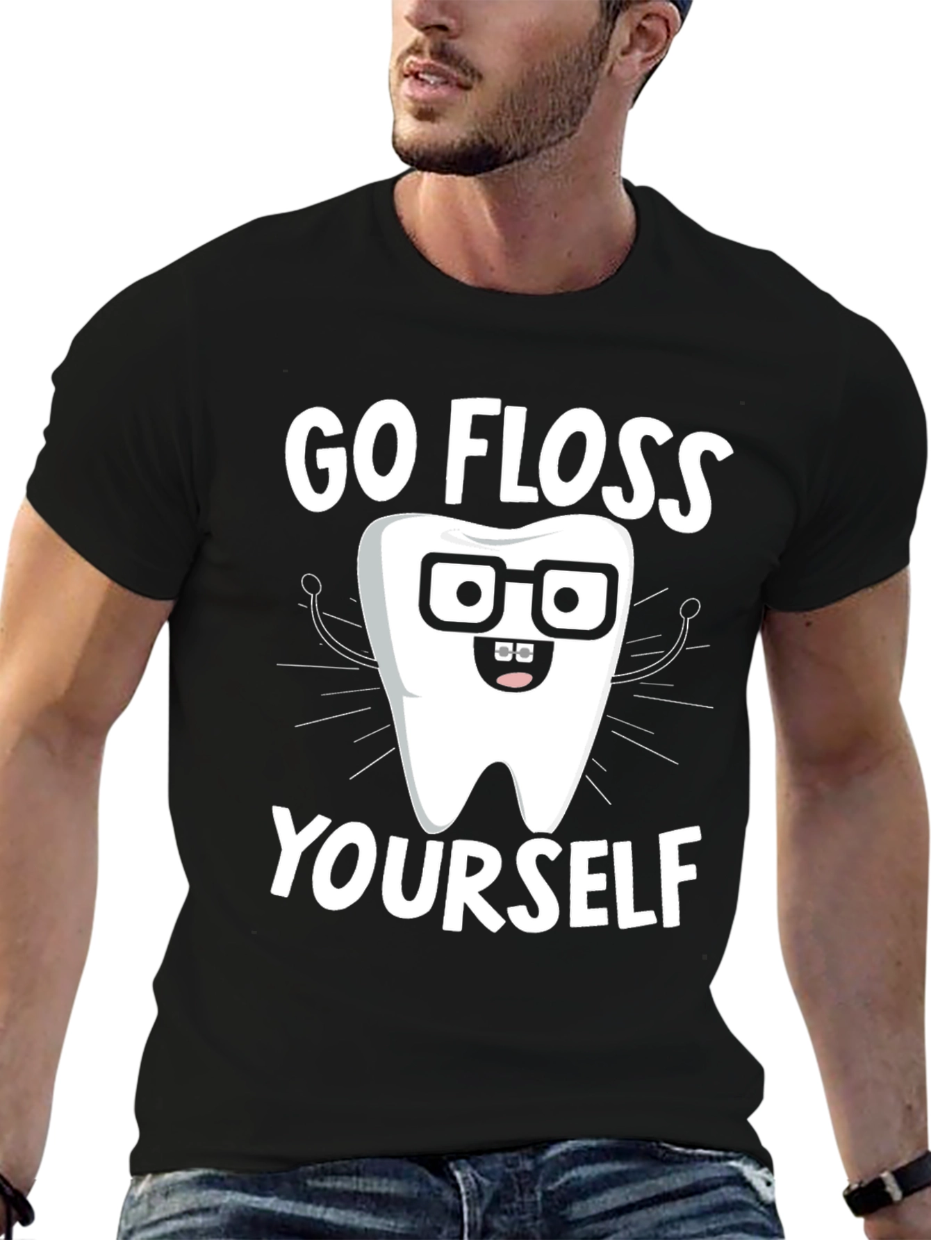 Black Go Floss Yourself Funny Dental T-Shirt view 6