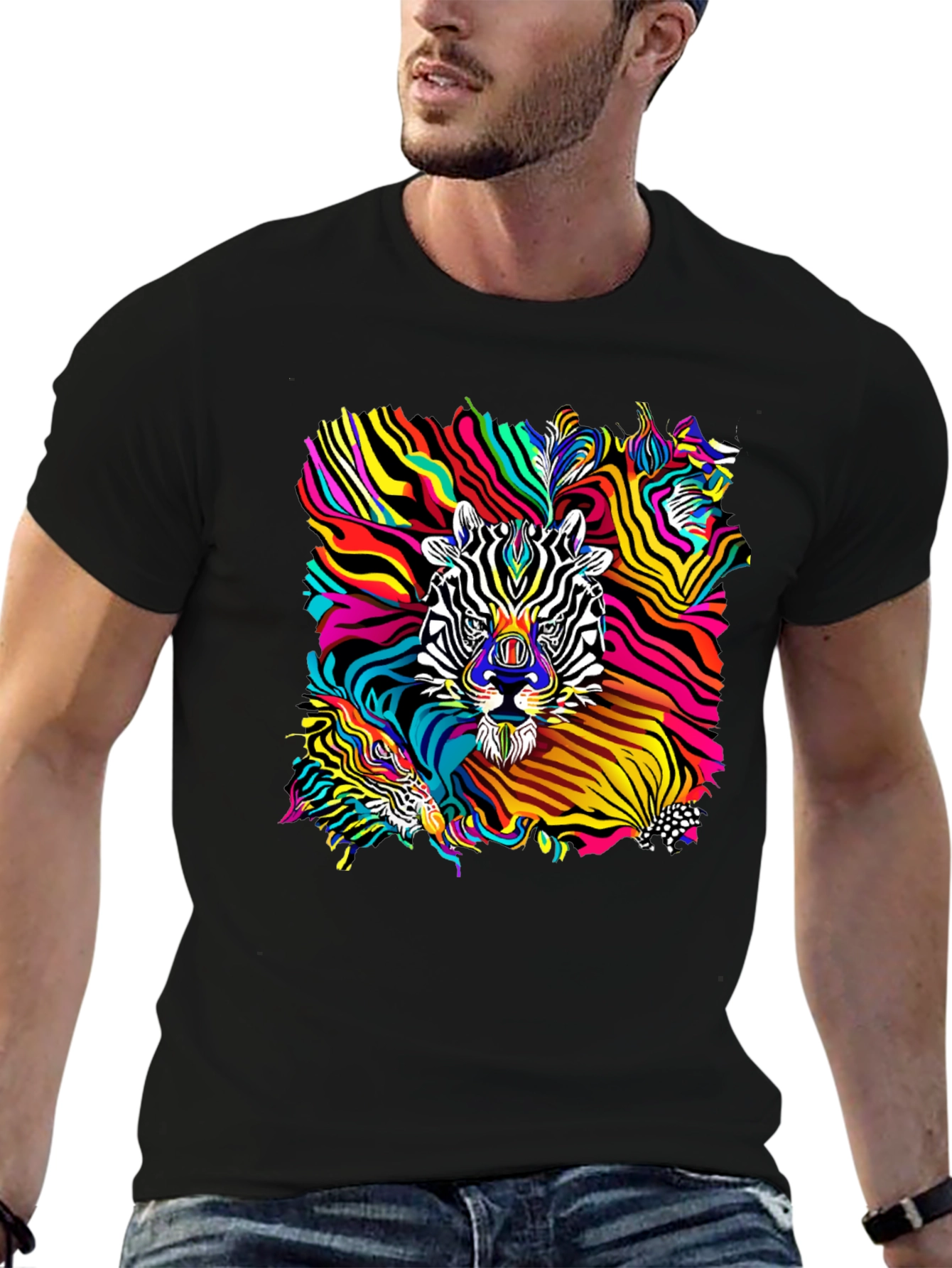 Black Psychedelic Zebra Graphic T-Shirt - Black view 6