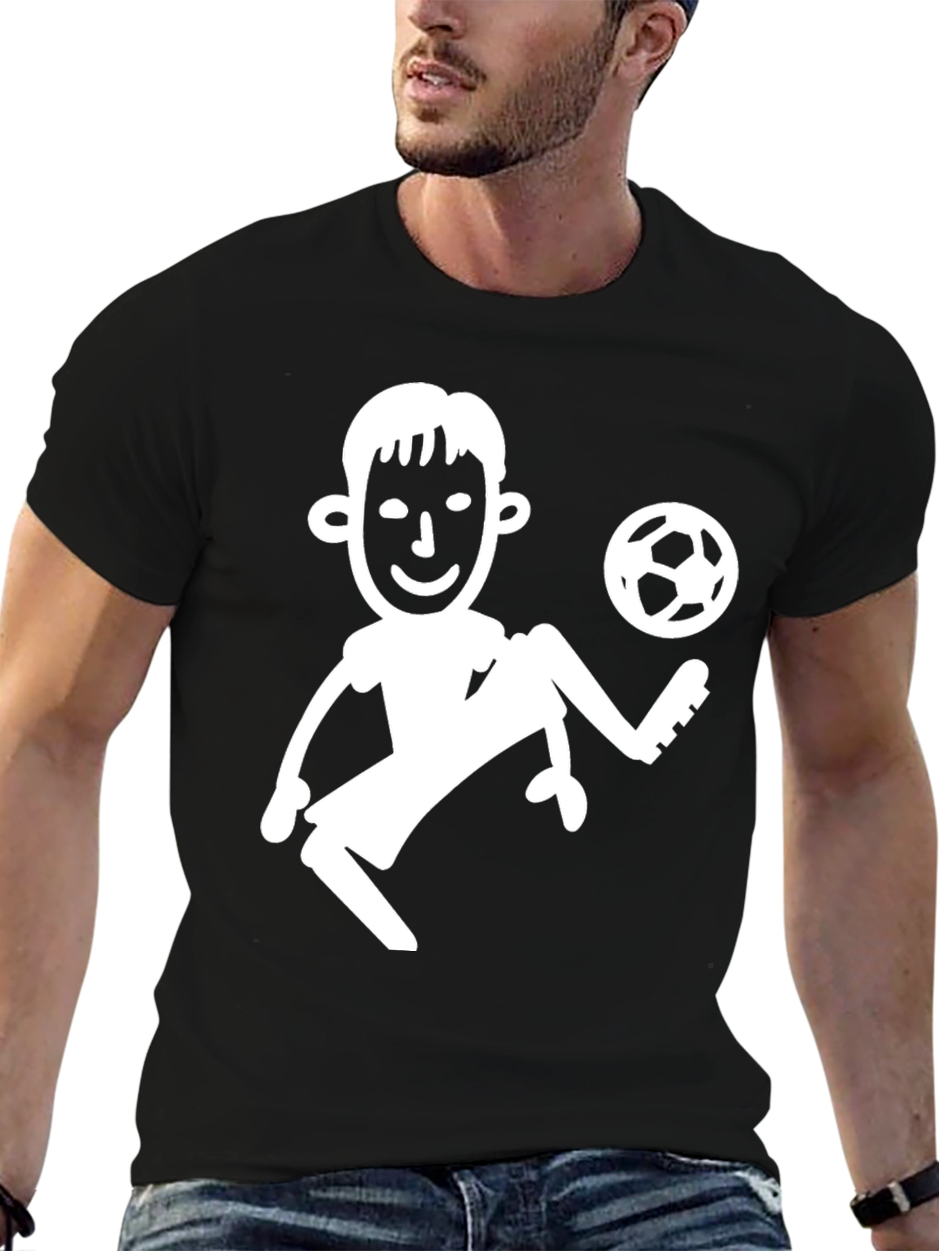 Black Soccer Player Graphic Tee - Black Cotton T-Shirt view 6