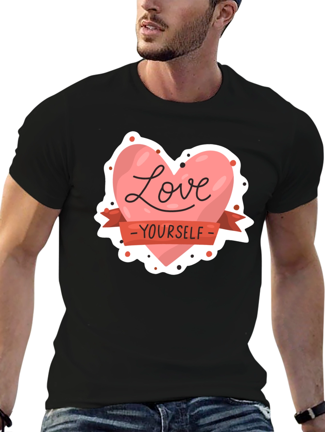 Black Love Yourself Graphic Tee - Black Cotton Shirt view 6