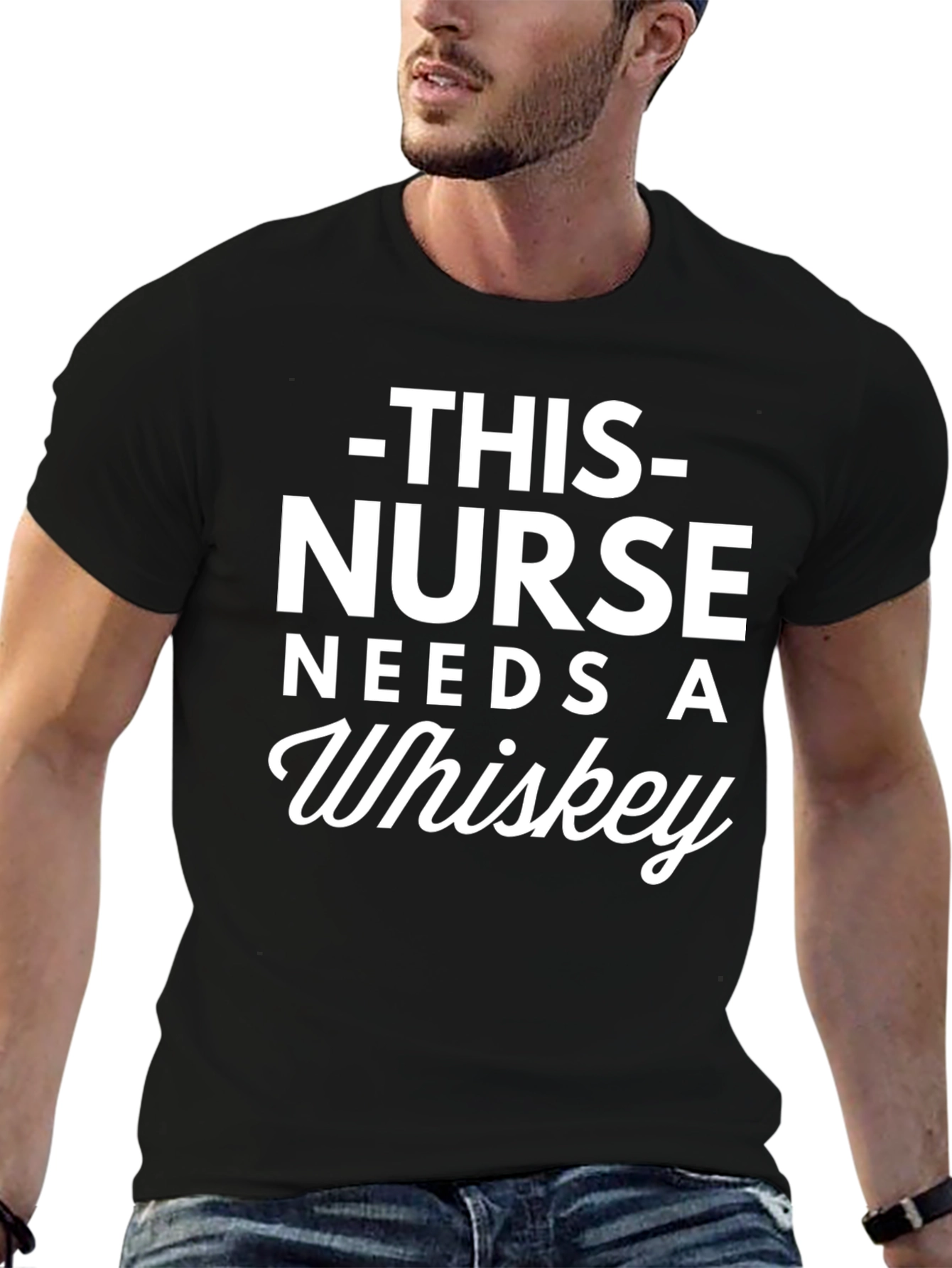 Black Funny Nurse Whiskey T-Shirt view 6