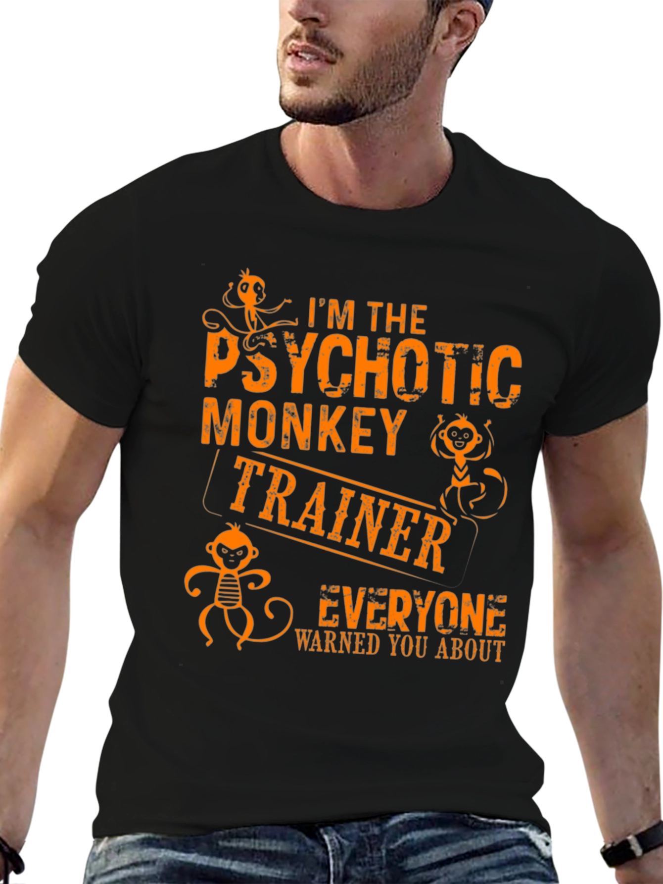 Black Psychotic Monkey Trainer Graphic Tee - Novelty T-Shirt view 6