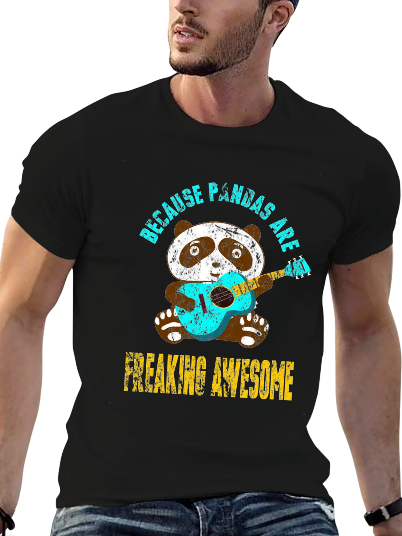 Black Panda Guitar T-Shirt - Because Pandas Are Awesome Tee view 6
