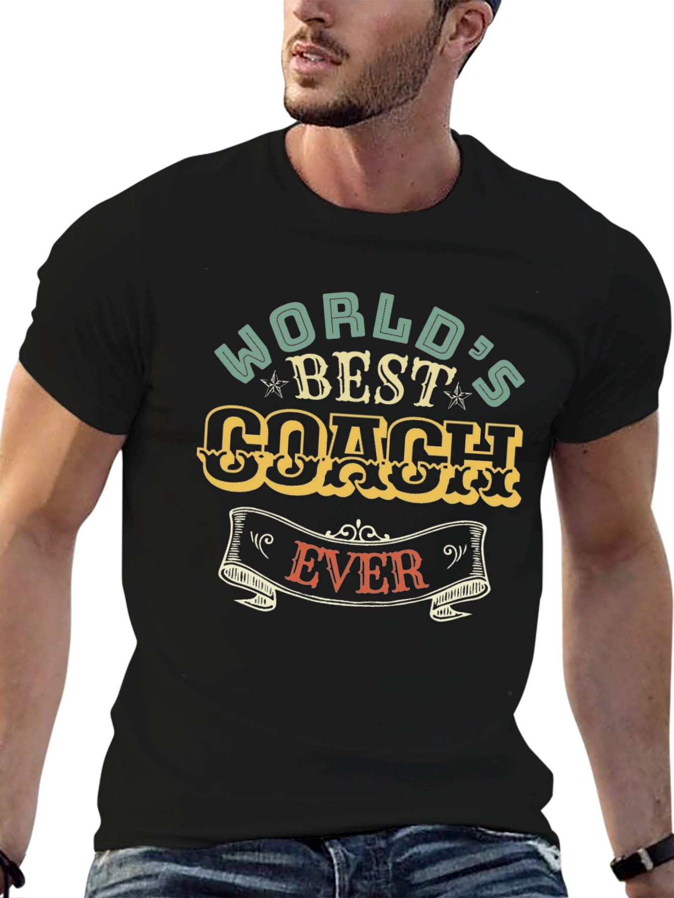 Black World's Best Coach Ever Graphic T-Shirt view 6