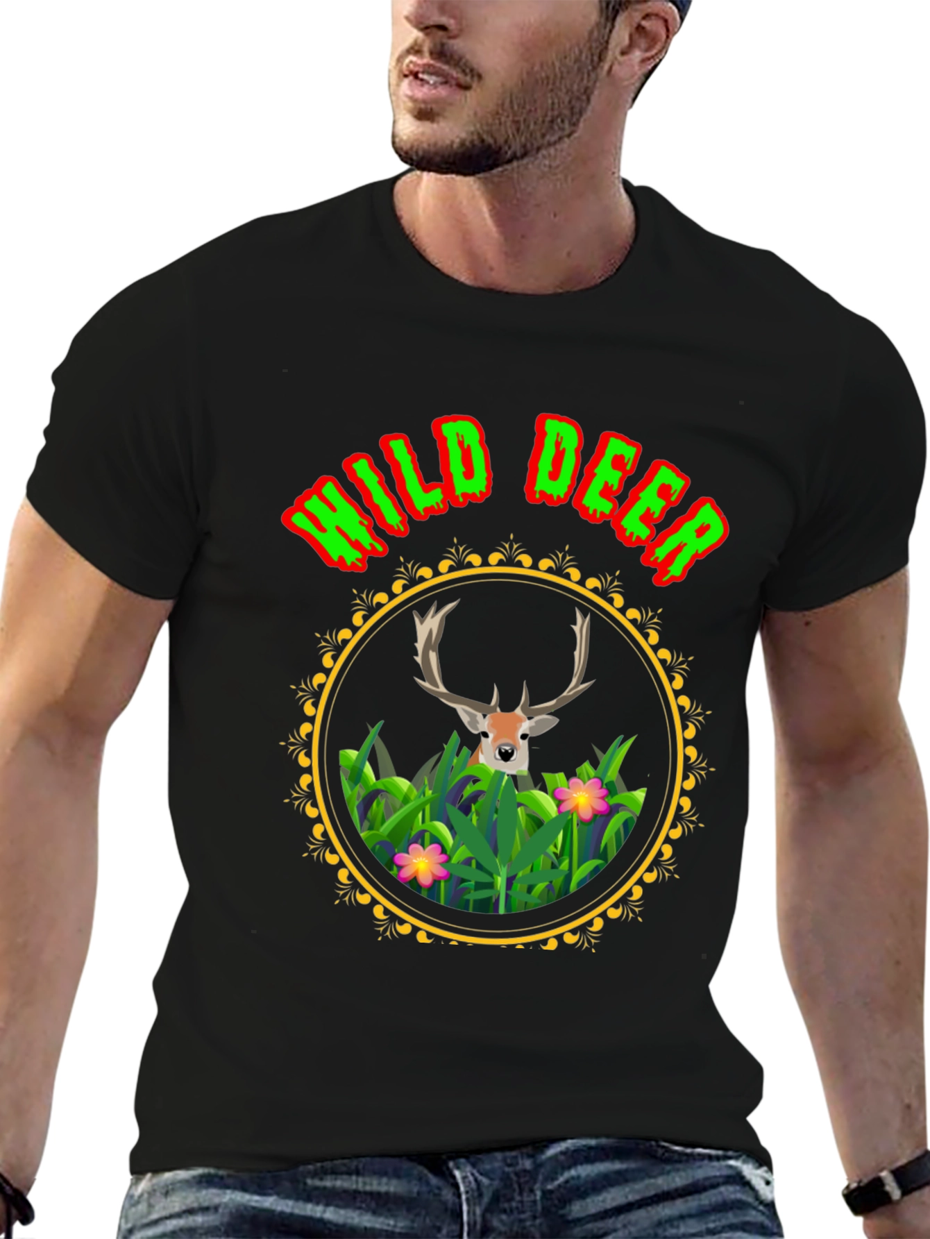 Black Wild Deer Graphic Tee - Nature Lover Shirt view 6