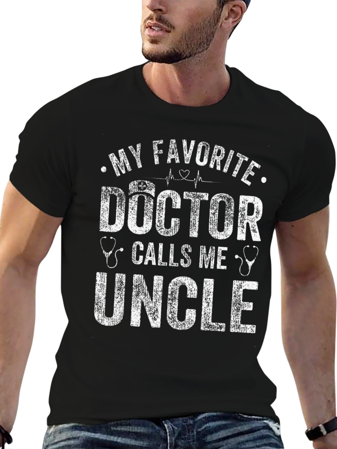 Black My Favorite Doctor Calls Me Uncle T-Shirt view 6