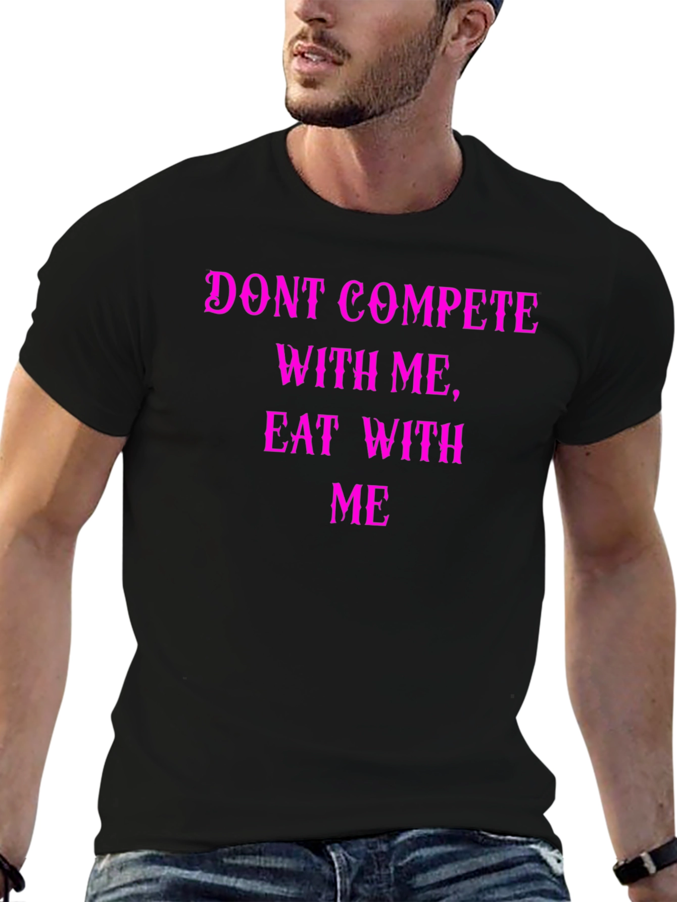 Black Funny Eat With Me Graphic Tee view 6