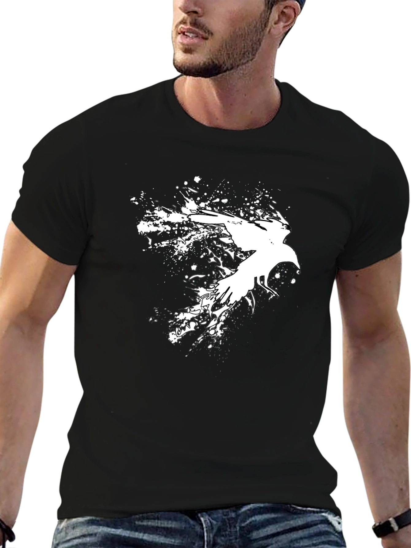 Black Abstract Crow Graphic Black T-Shirt view 6