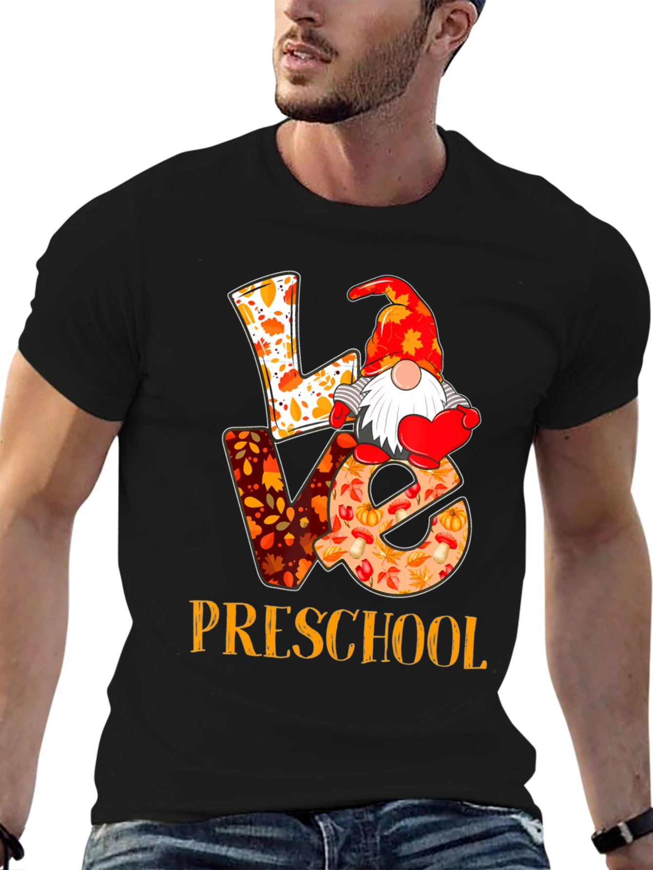 Black Love Preschool Fall Gnome Teacher T-Shirt view 6
